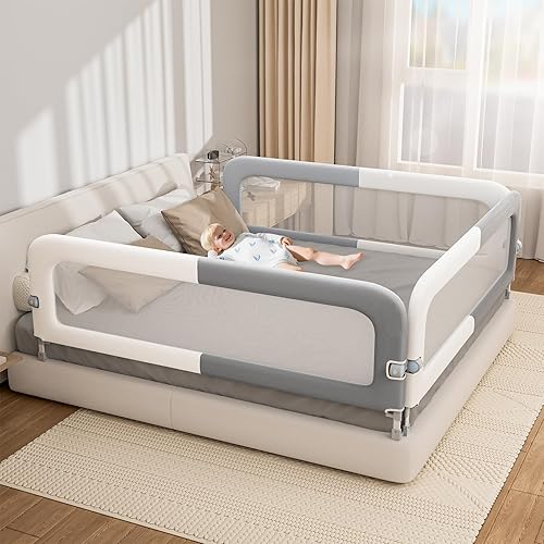 Riel de cama para niños pequeños: Plegable y estable - 78.74 x 78.74 x 59.06 Diseñado para camas tamaño Queen - Protector de riel de cama con base