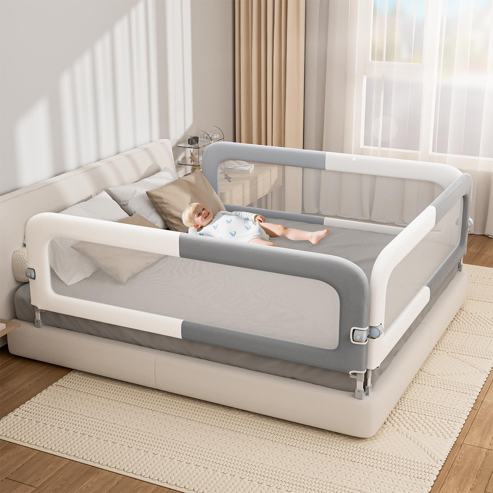 Bed Rail for Toddlers: Foldable & Stable - 78.74 x 78.74 x 59.06 Designed for Queen Size Beds - Bed Rail Guard with Steady U-Shape Base for Toddlers, Baby, Kids