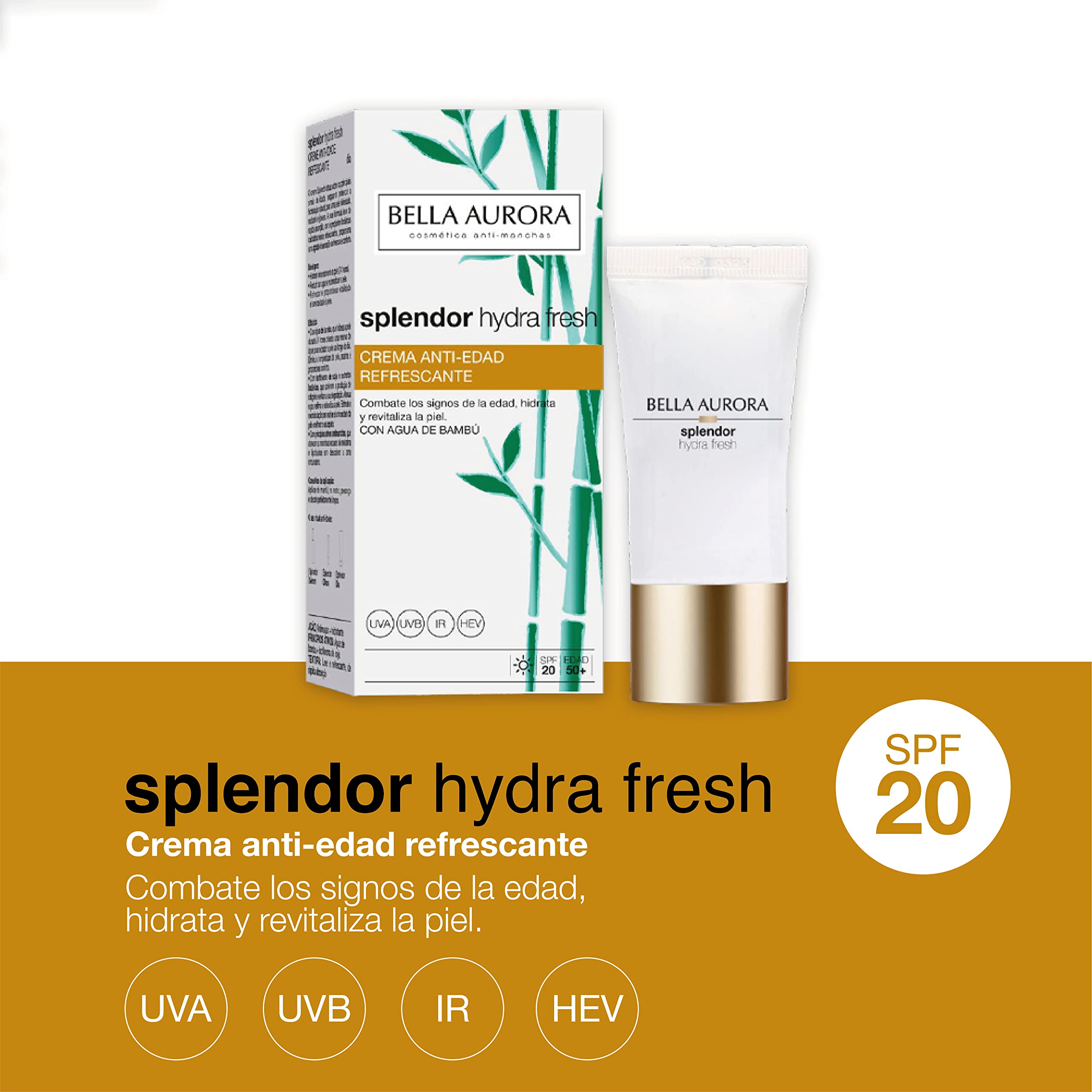 BELLA AURORA Splendor Hydra Fresh 50 ml, erfrischende Anti-Aging-Gesichtscreme, 24 Stunden Feuchtigkeit, Anti-Falten, LSF20-Schutz, für trockene Haut, Frische und Komfort, mit Bambuswasser