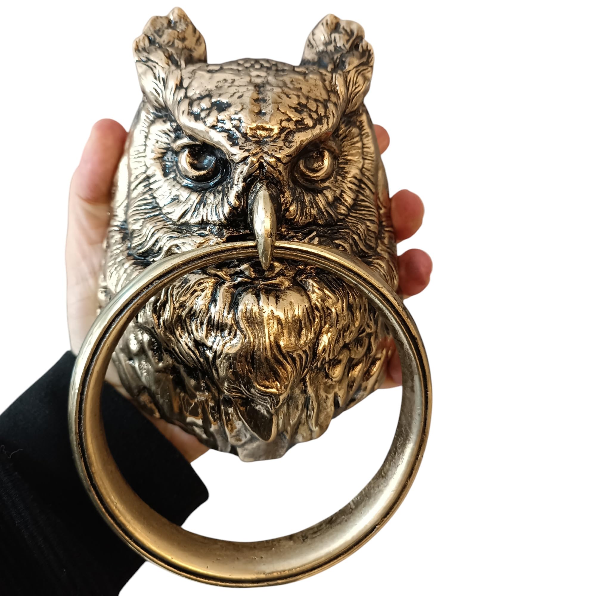 Anatolica Large Owl Door Knocker, 8.5 inches, Solid Brass, Heavy 2.9lb, Unlacquered Finish (Antique Brass)