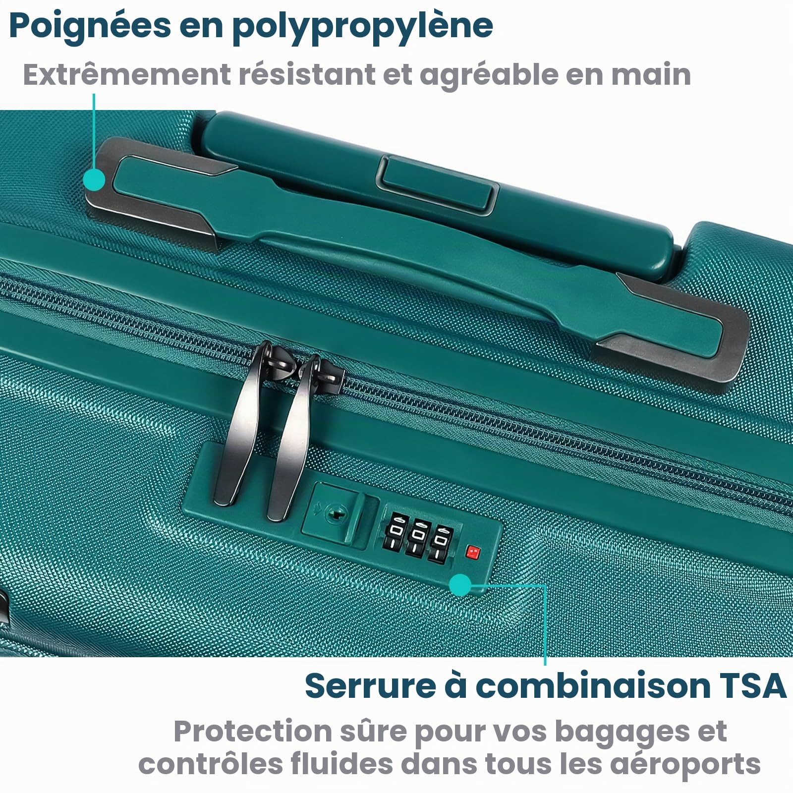 Ensemble de 3 valises rigides avec Serrure TSA, poignée télescopique, pour Femmes et Hommes, Vert