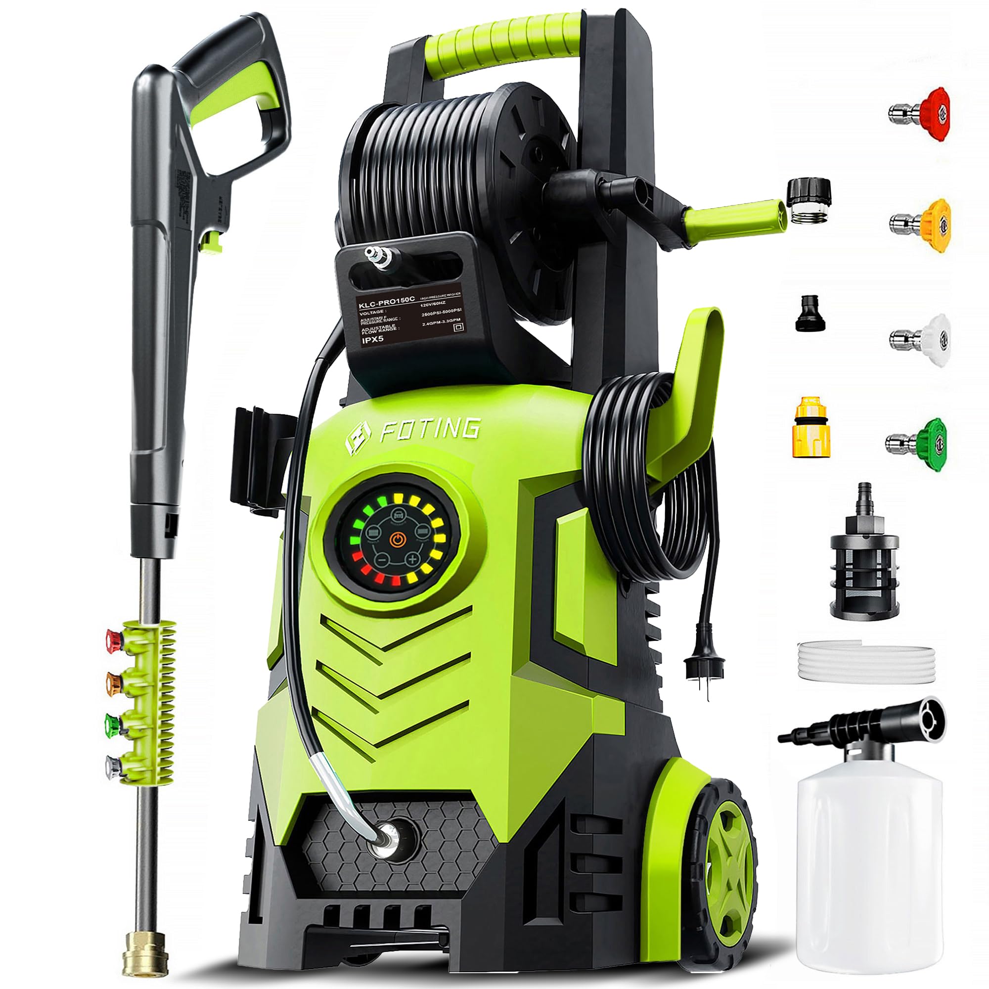 Pressure Washer Power Washer with 8 Level Adjustable Touch Screen, 4 Quick Connect Nozzles,Inlet Hose&Filter&Foam Cannon for Cars/Fences/Driveways/Home Cleaning,Yellow