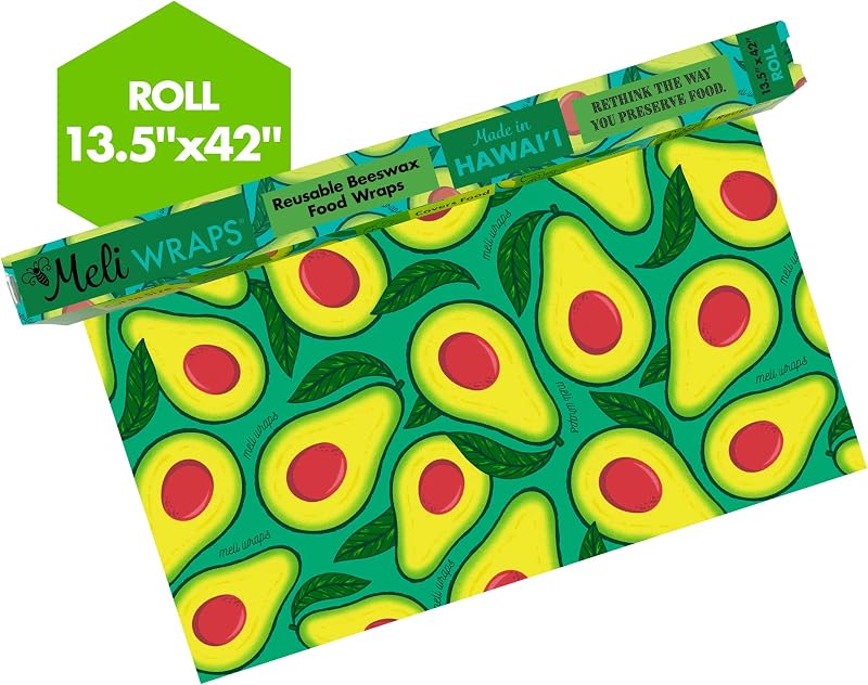 Reusable Beeswax Wrap Roll, Zero Waste Bees Wax Wraps for Covering Food, Kitchen Roll for Food Storage, 13.5 x 42, Avocado