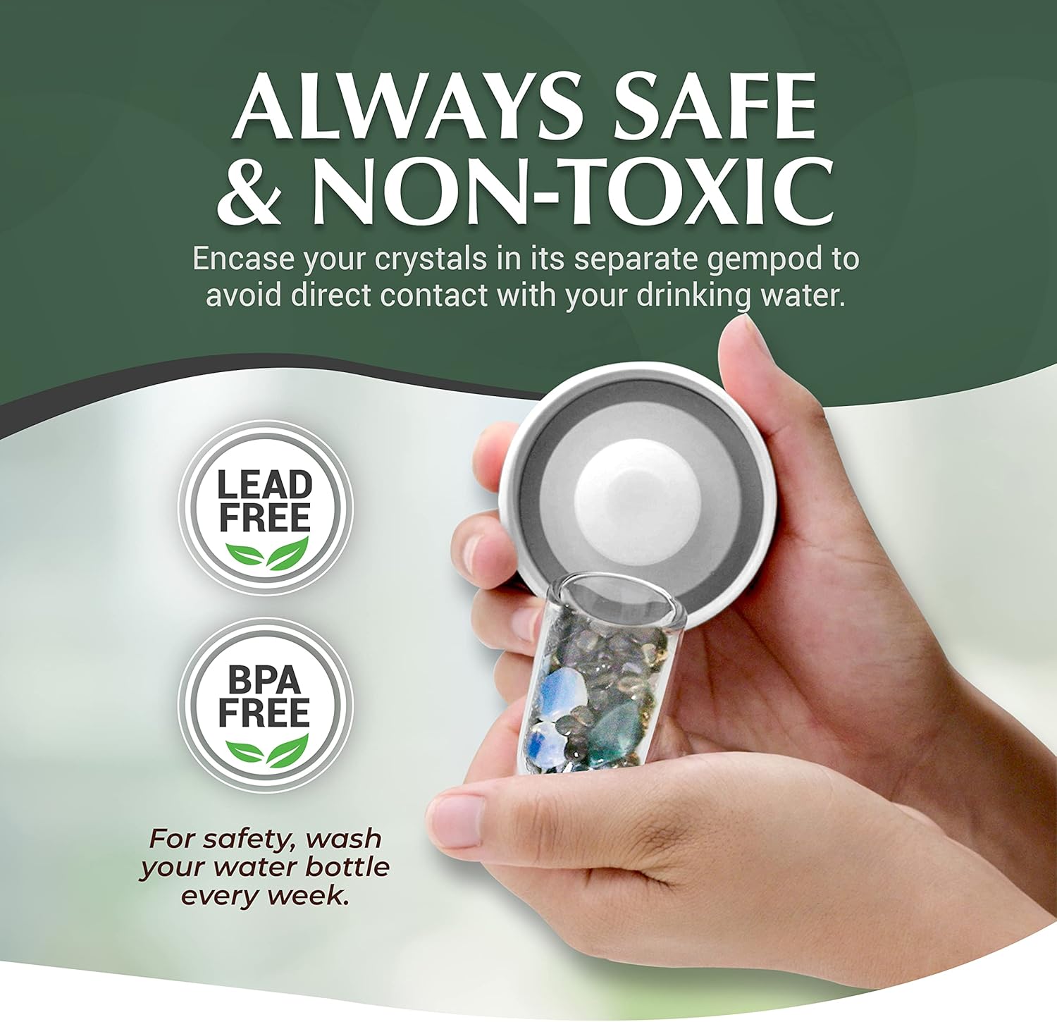 Almeara Crystal Water Bottle with Authentic Moss Agate, Opal Stones & Smoky Quartz Removable Gemstones, Loose Leaf Tea Infuser - Relaxation, Healing & Spiritual Gifts for Women - Witchcraft Supplies