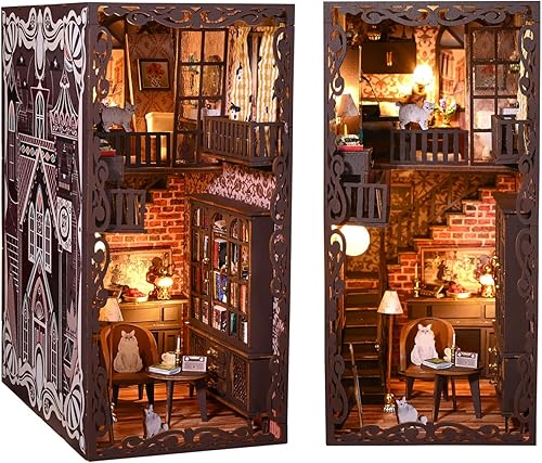 Miniatura 1 de Flever Kit en miniatura de rincón de libro para casa de muñecas, decoración de inserción de estantería, rompecabezas de madera 3D, sujetalibros