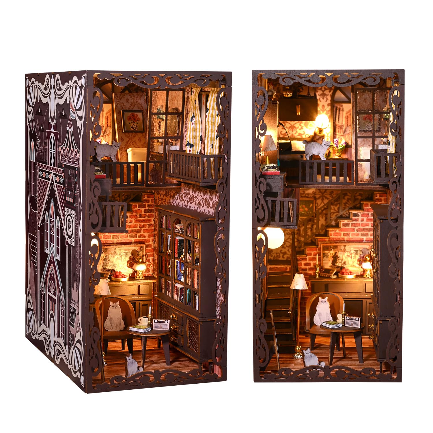 Kisoy DIY Book Nook Miniature Kit with 3D Wooden Puzzle, DIY Manual Book Stand for Bookshelf Insert Decor for Creative Assembled Bookends (No.9 Secret Castle II)