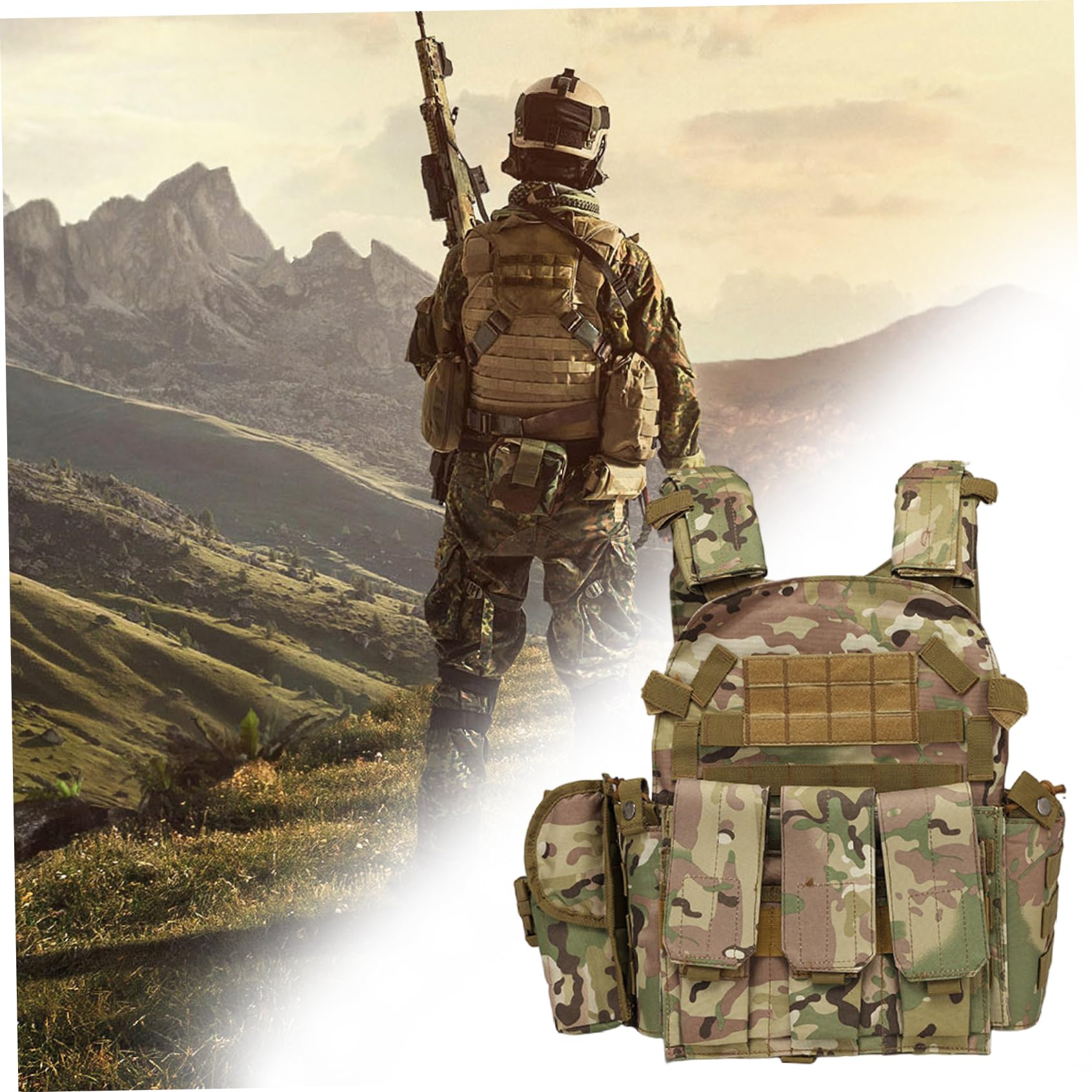 Gilet Softair, portapiatti Multifunzionale Molle - Gilet Traspirante Regolabile per attività all'aperto, Allenamento, Sicurezza