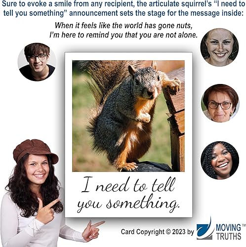 Miniatura 2 de Moving Truths Tarjeta con texto en inglés "You're Not Alone Thinking of You", plegada de 5 x 7 pulgadas, divertida tarjeta de ardilla pensando en