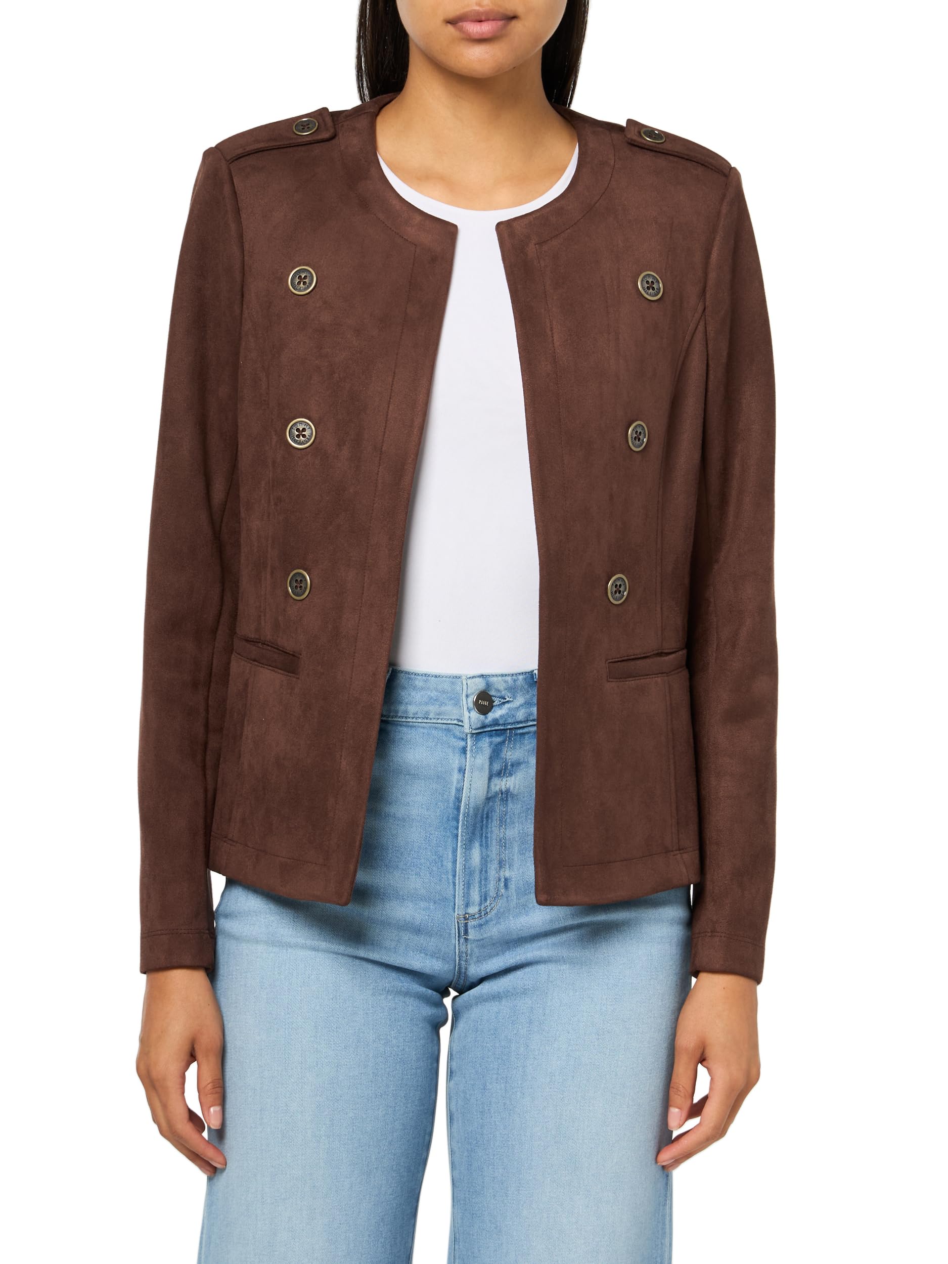 Tommy Hilfiger womens Faux Suede Vegan Suede Collarless Band Jacket