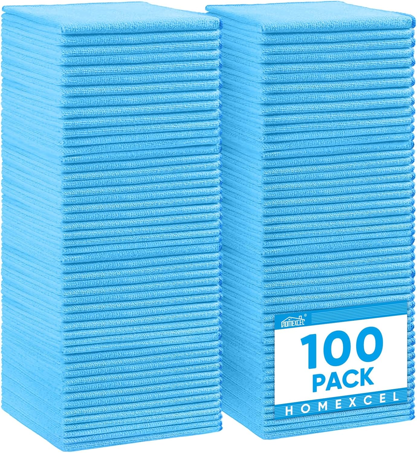 HOMEXCEL Blue Microfiber Cleaning Cloth 100 Pack, Microfiber Towel for Cars, Lint Free, Scratch-Free, Highly Absorbent, and Cleaning Rags for House, Window and Glass, Cars, TV Screen 11.5 X11.5 inch