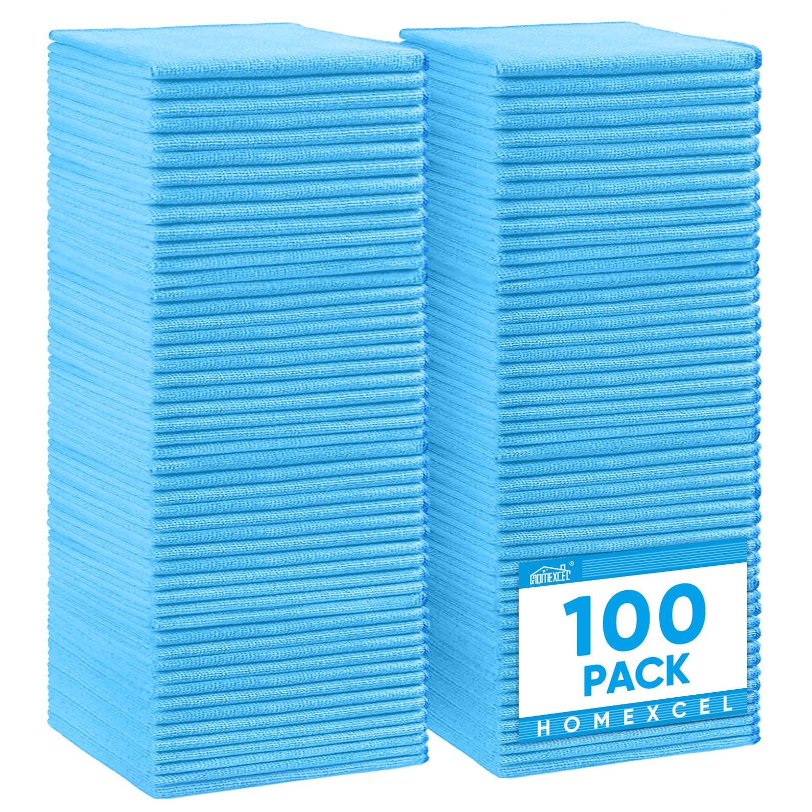 HOMEXCEL 100PK Microfiber Cleaning Cloth, Cleaning Rag for Home, 11.5x11.5 | Reusable, Lint Free, Scratch-Free and Highly Absorbent Towels for Kitchen, Window and Glass, Cars, Blue Blue 100