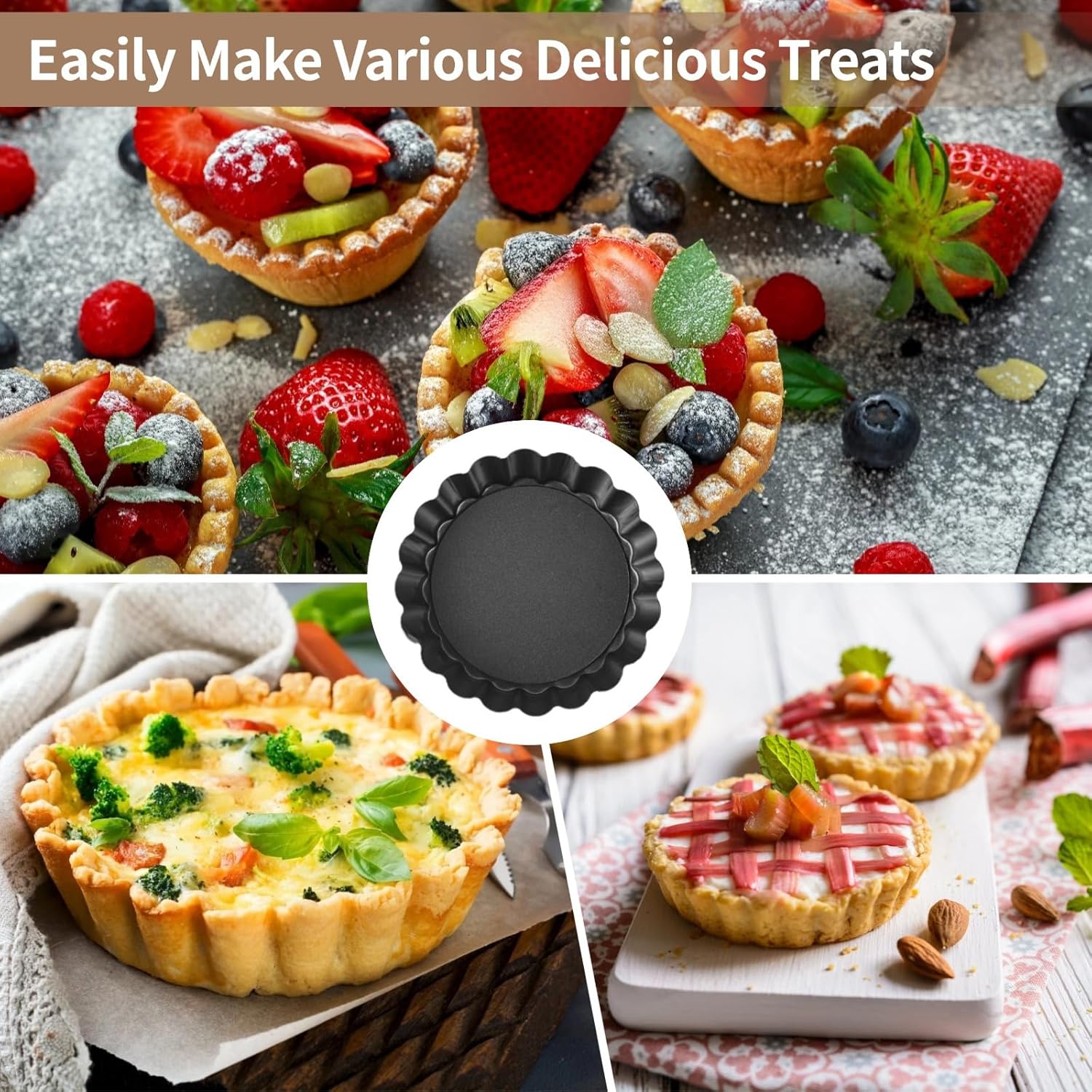 16 Mini Tart Pans With Removable Bottoms, 3.9 Round Nonstick Fluted Baking Molds, Carbon Steel Pie Molds For Mousse