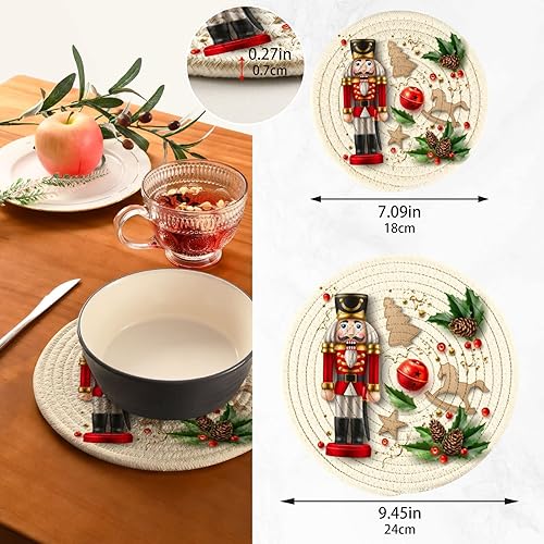 Miniatura 2 de Cascanueces - Juego de 2 soportes para ollas de cocina de Navidad, diseño de caballo de hobbyhorse 100% puro algodón redondo, almohadillas