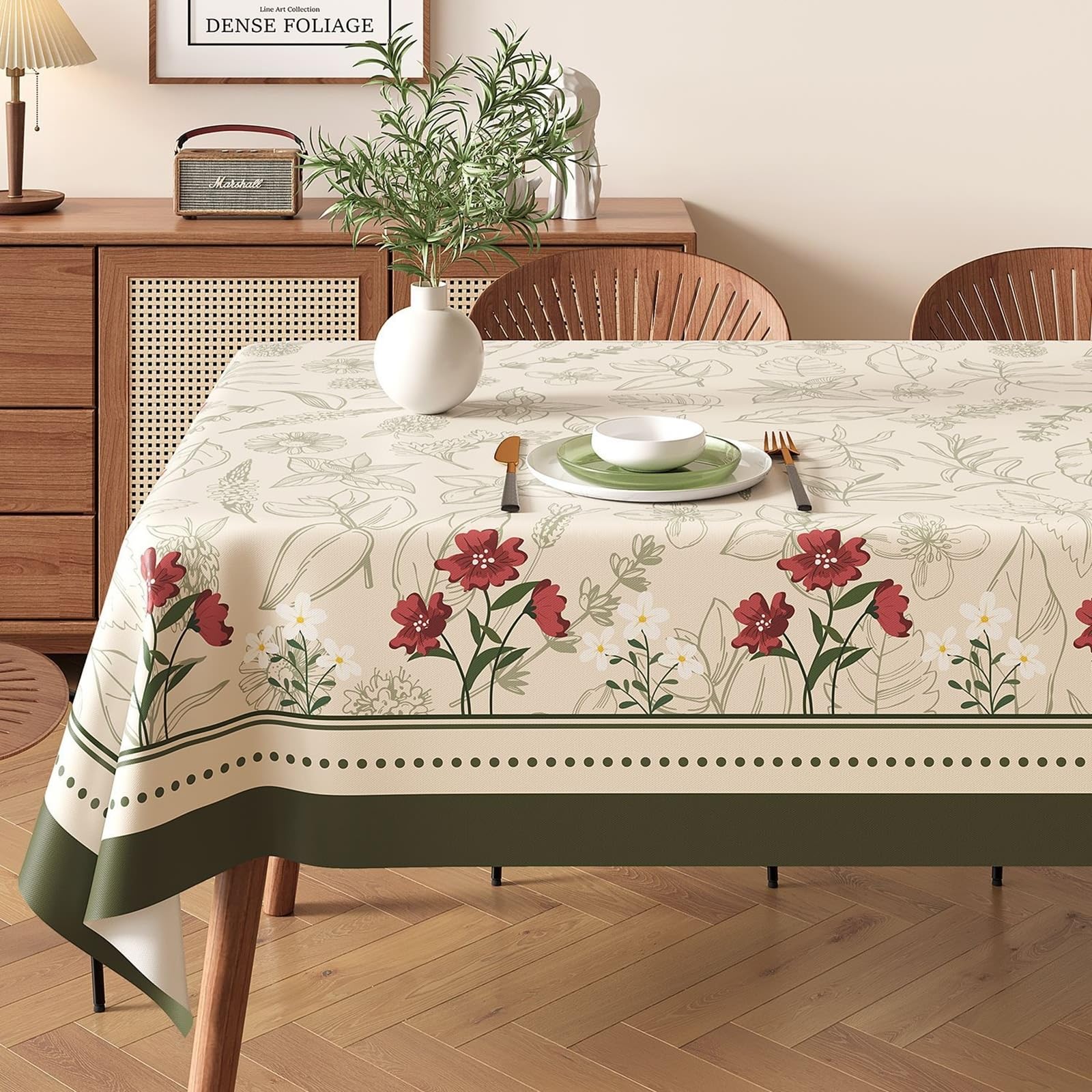 Mantel rectangular de PVC, 140 x 260 cm, color beige y verde