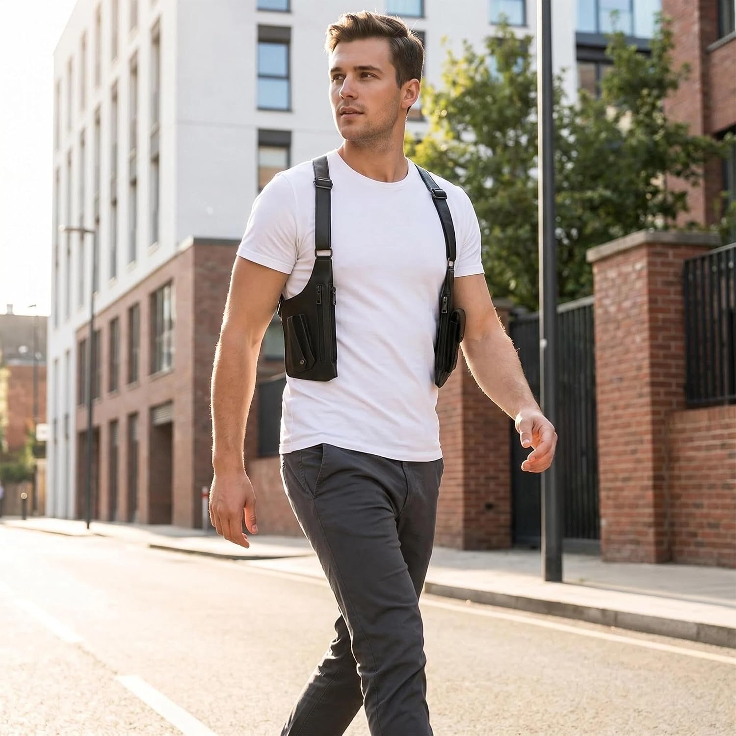 Double Shoulder Armpit Bag, Crossbody Chest Bag with Anti-Theft Design, Underarm Shoulder Satchel for Men and Women, Adjustable Strap for Travel and Everyday Use
