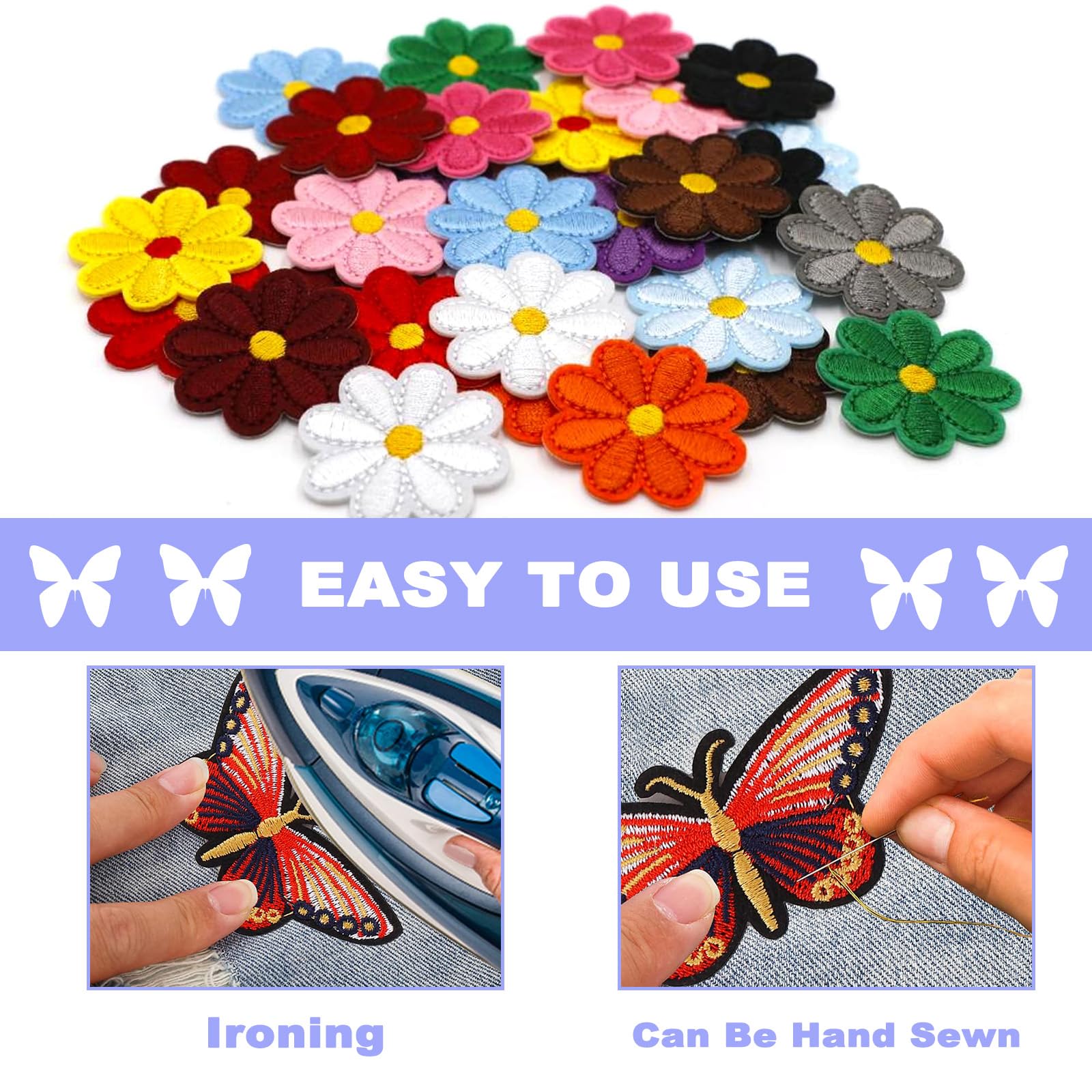 Écusson Thermocollant Fleurs Et Papillons - 22x19.8 Cm, Multicolore - Pour Personnaliser Vêtements, Sacs Facilement