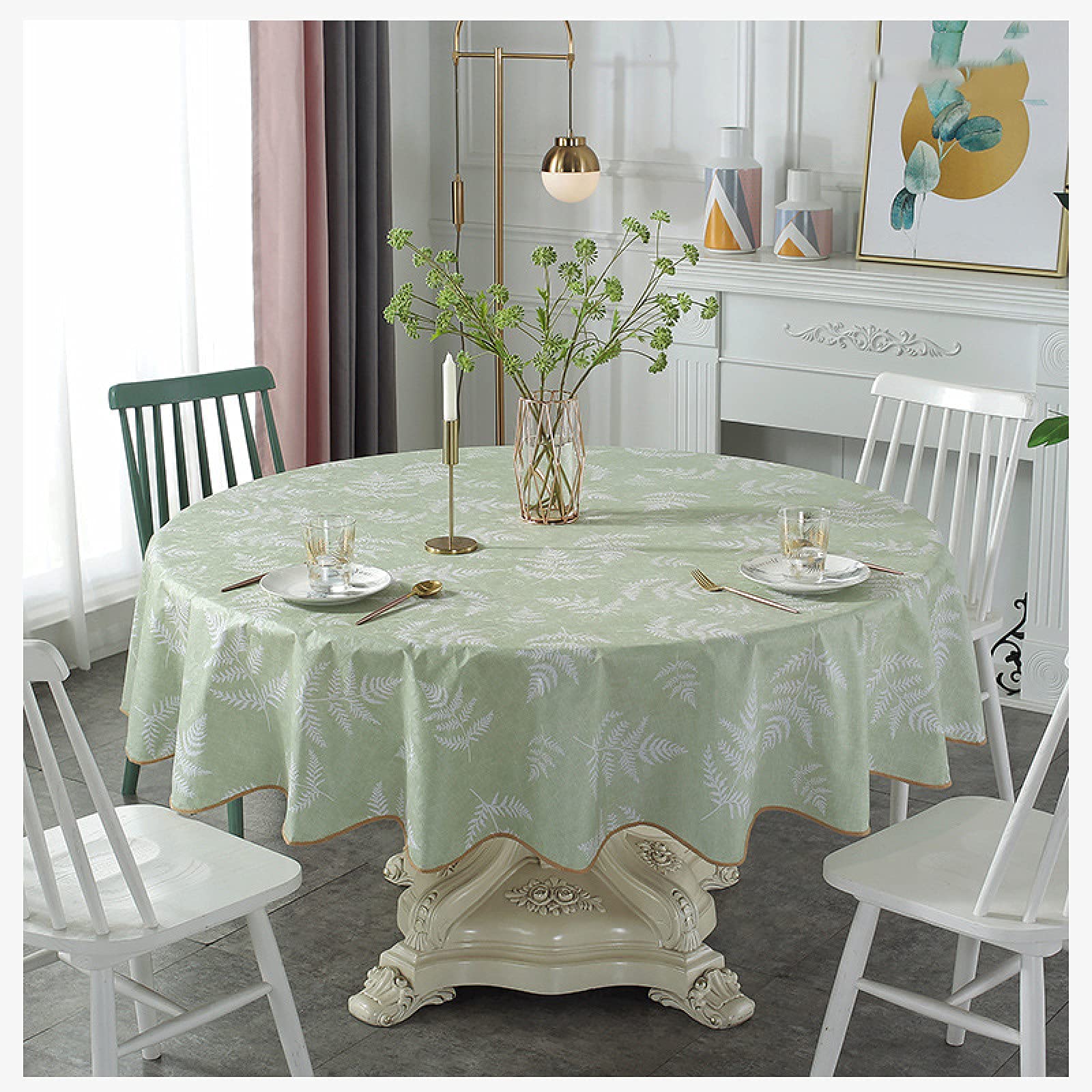 Nappe ronde en PU rose à volants pour table de cuisine et jardin