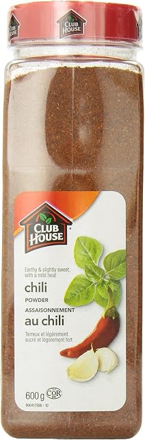 Club House Chili Poudre, Kosher, Mélange de véritable piment, herbes et épices pour terreux & Saveur légèrement sucrée, parfaite pour les côtes de porc, le steak, les ailes de poulet & Viande bovine hachée, 600g