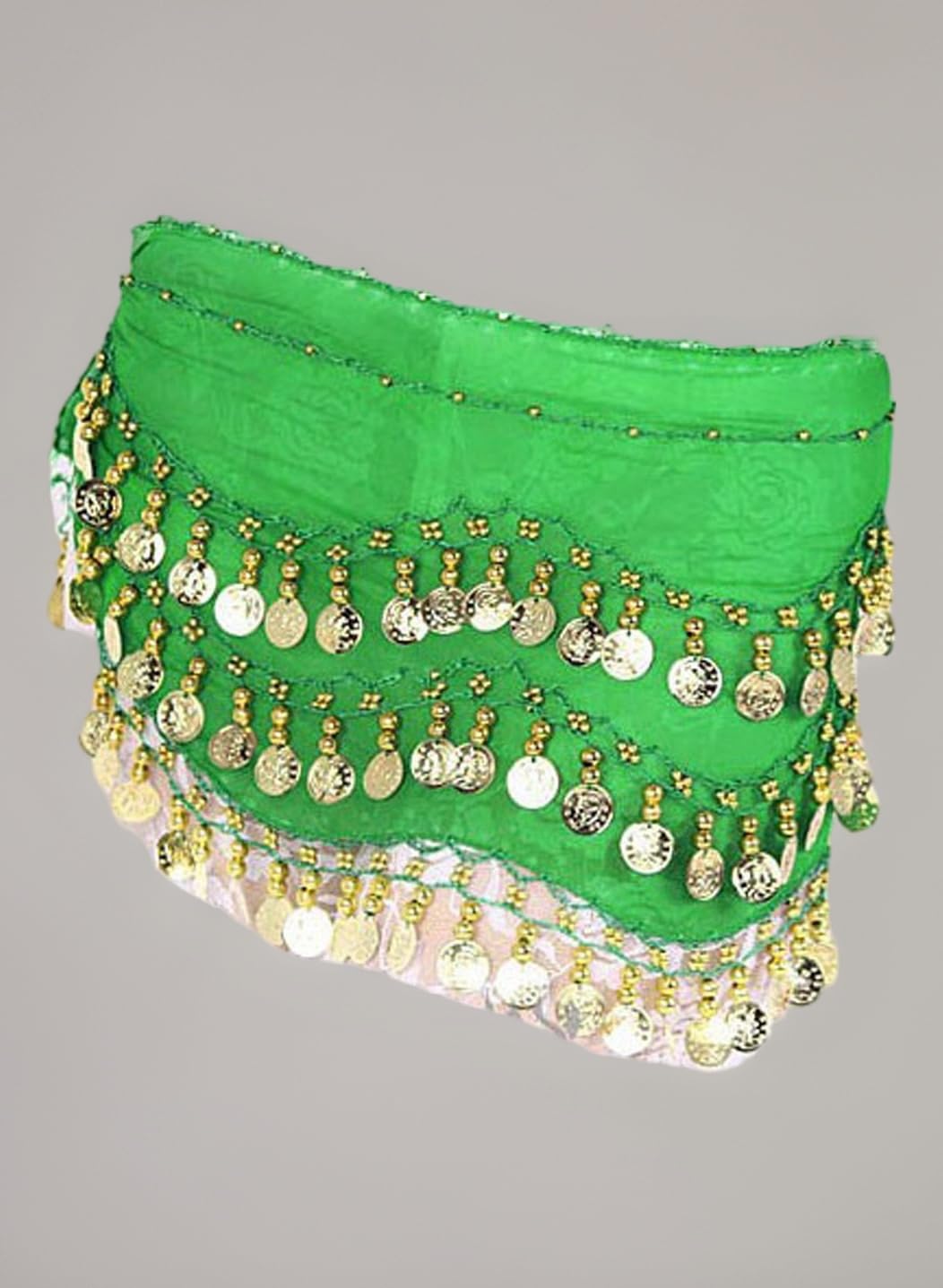Dark Green Belly Dance Wrap Hip Scarf Belt With Gold Coins