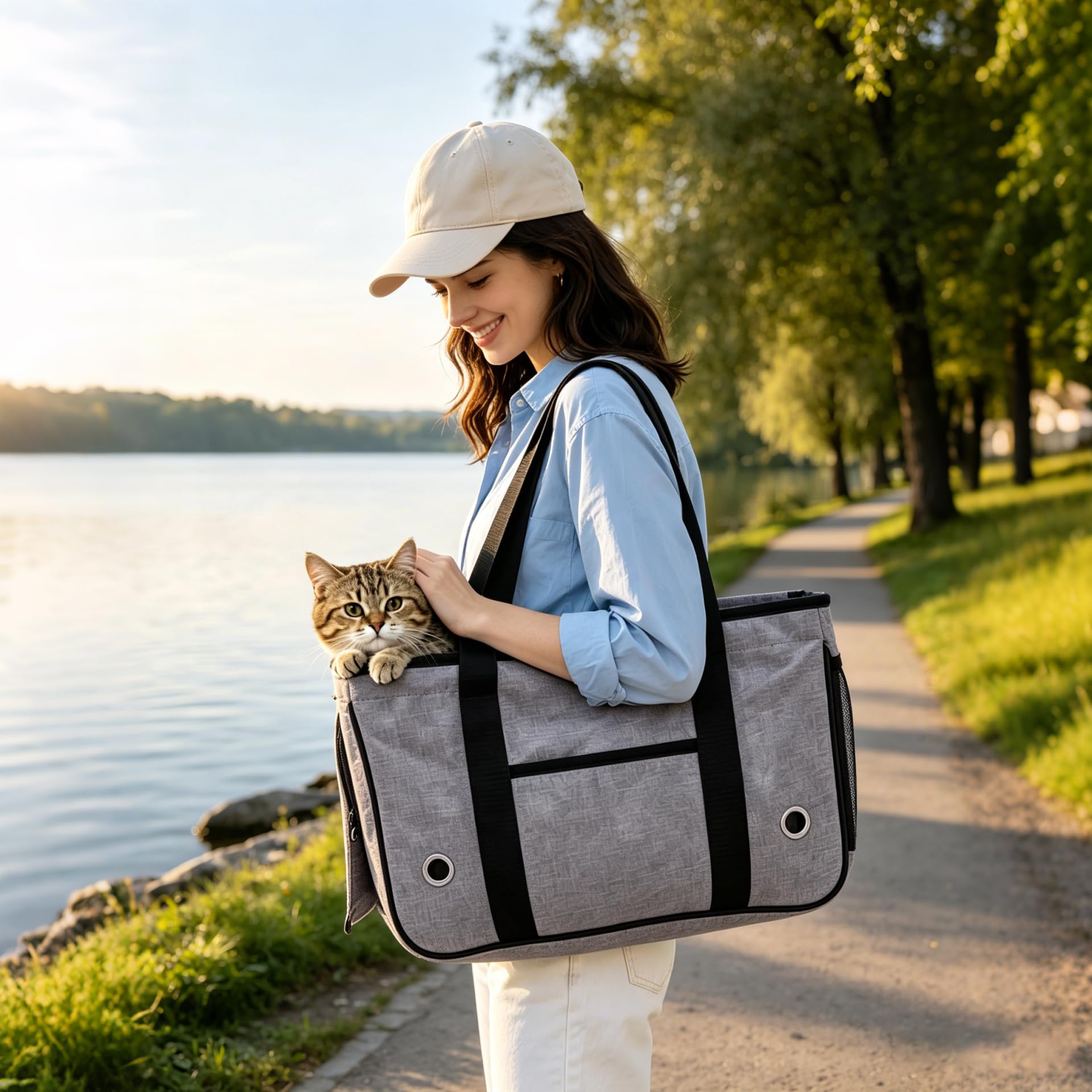 PETCUTE Trasportino per Cani e Gatti,Borsa Trasportino per Animali Domestici Morbido Traspirante con Rete Traspirante,Portabile e Pieghevole Borsa Trasportino per Cani con Spallacci Iunghi