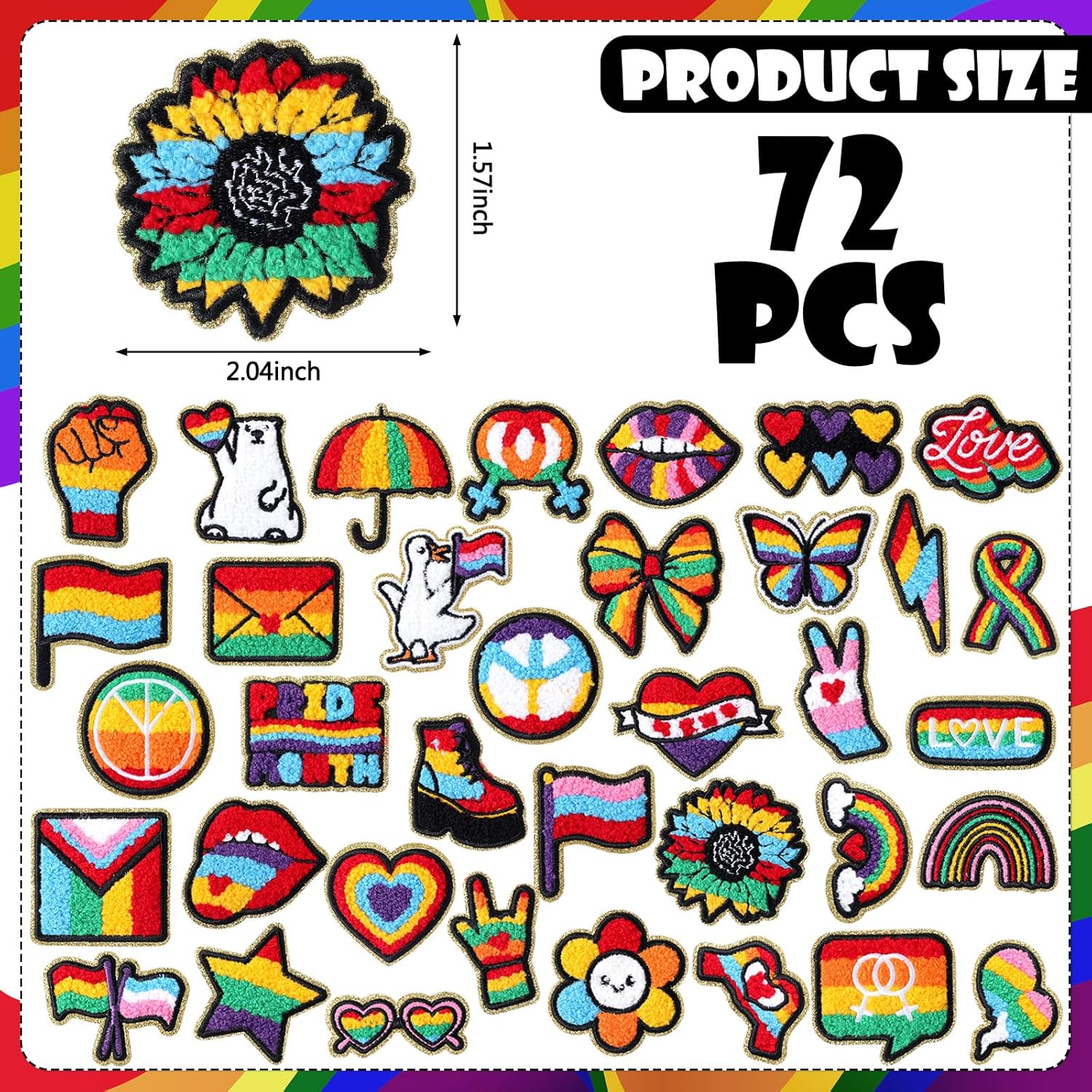 Suncalla 72 Pcs Gay Pride Month Iron on Patches Glitter Rainbow Iron on Hat Patches LGBT LGBTQ Embroidery Applique Sew on for Backpack Hat Clothing Jacket Jeans Pants Decorations
