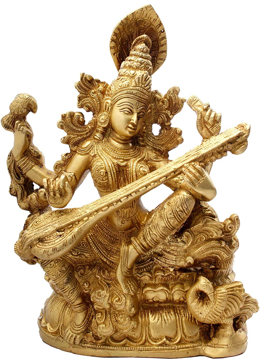 AakratiDevyom Brass Vina-Vandini Kamlasana Saraswati, Height: 11.5 Inch