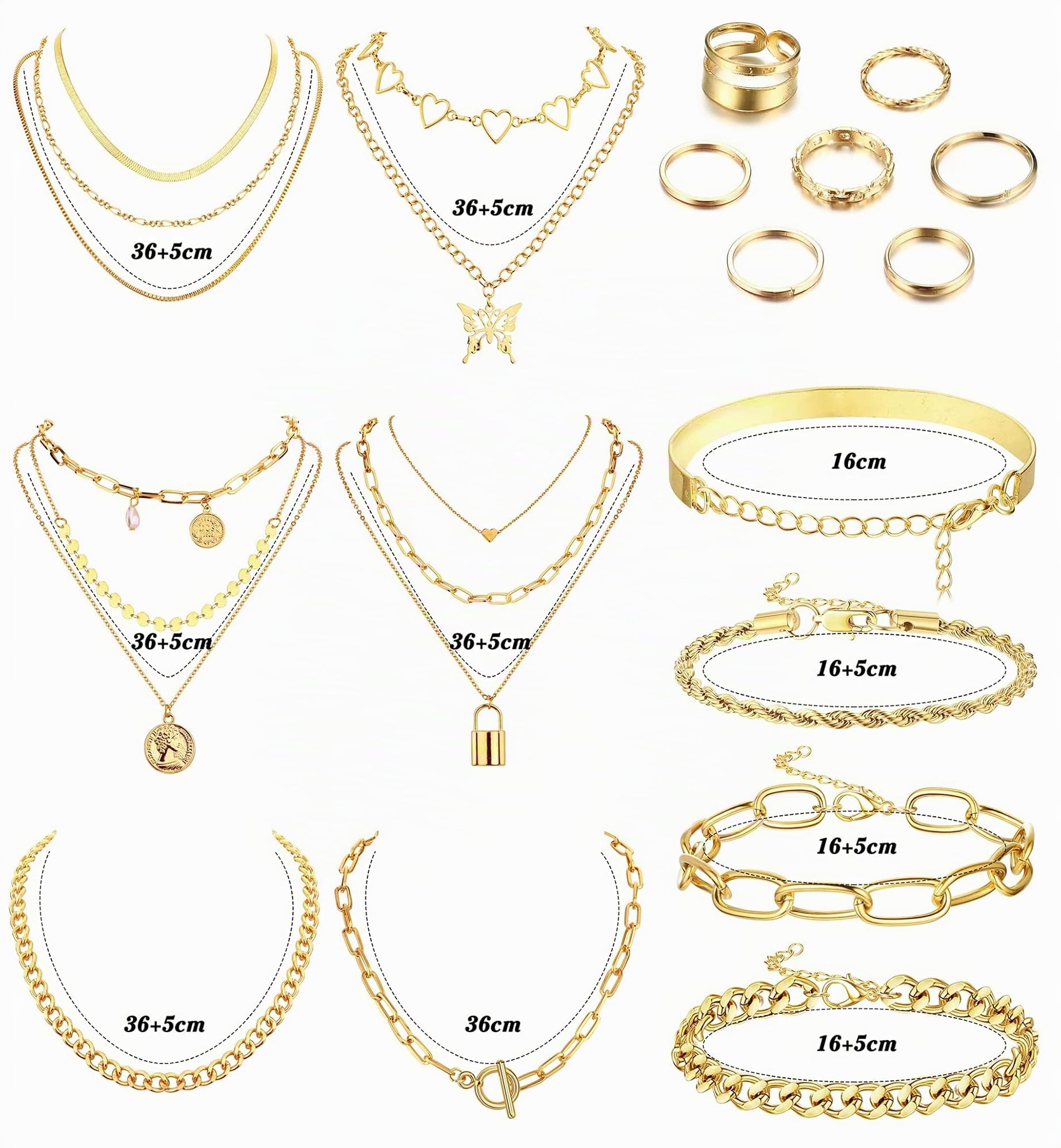 CASSIECA Juego de Joyas de 17 Piezas para Mujer Collar en Capas Pulsera Vintage Anillo de la Vendimia Regalo de Cumpleaños Aniversario Navidad para Novia Mamá Hija el Mejor Amigo