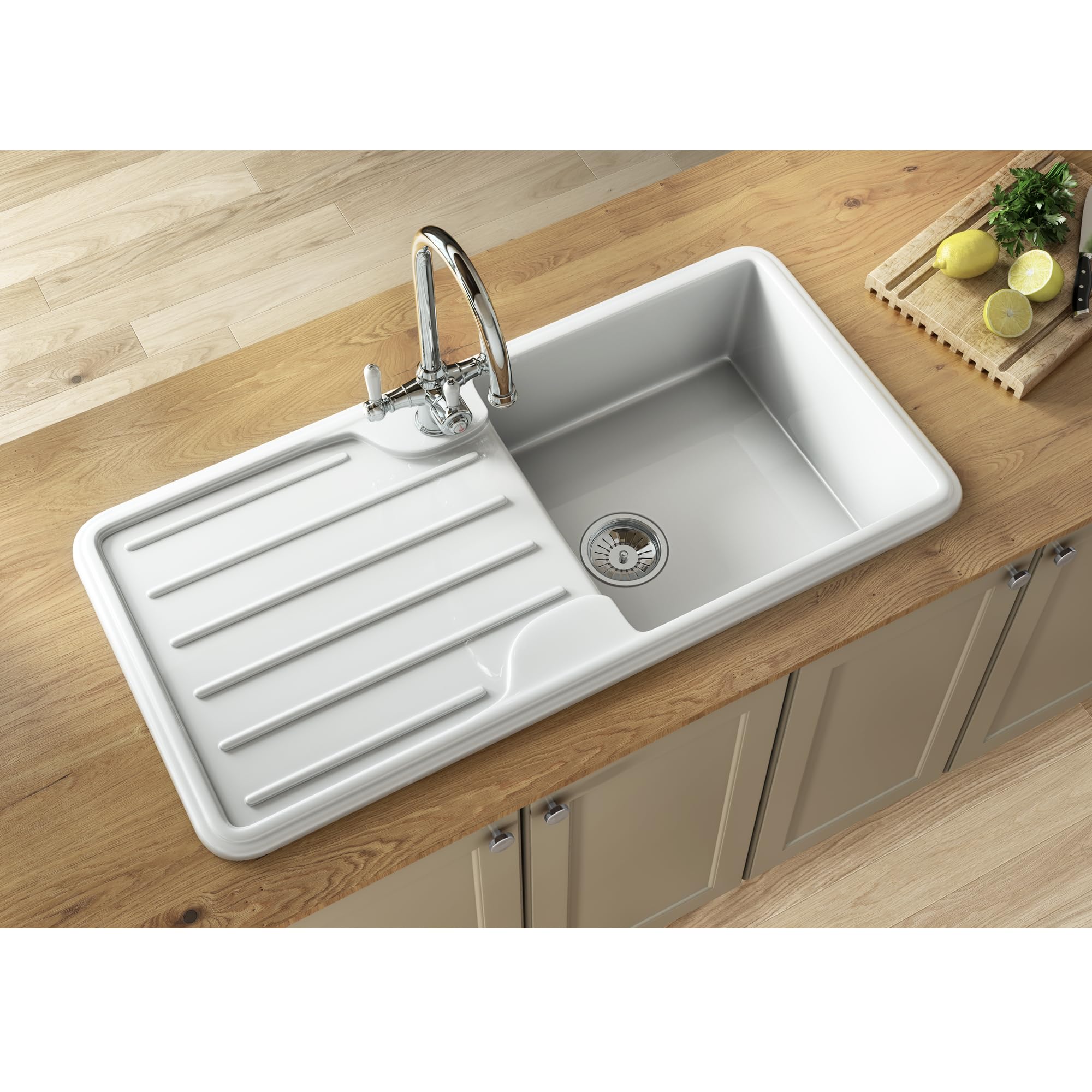 Liquida White Elgs10wh 1.0 Bowl Comite Reversible Inset Gloss Kitchen Sink