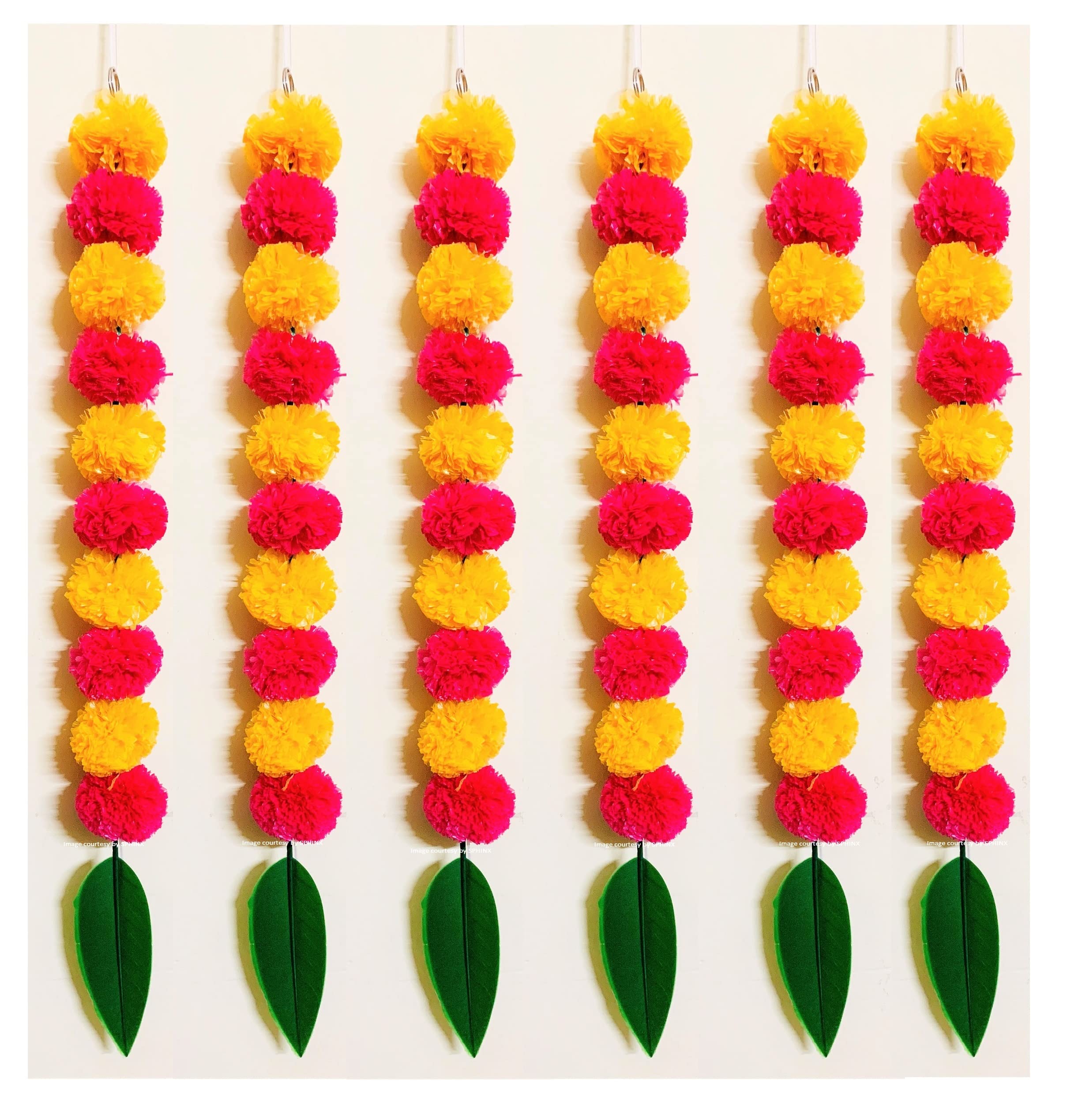 SPHINX Artificial Marigold Fluffy Flowers and Mango Leaves Short Garlands/latkans/Strings for Decoration (Approx. 2 ft.) 6 Pieces - (Light Orange and Red) (B09PF7DKMC) Amazon Price History, Amazon Price Tracker