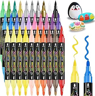 WINSONS Acrylstifte 30 Farben, Doppelspitze, Permanent Marker, Ungiftig, Schnell Trocknend für Rock, Leinwand, Keramik