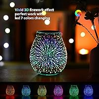 Inrorans Firework Glass Electric Wax Melt Warmer - PTC Heater, Reusable Silicone Tray, 7-Color LED Night Light for Scented Home Fragrance