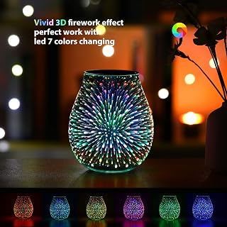 Inrorans Firework Glass Electric Wax Melt Warmer - PTC Heater, Reusable Silicone Tray, 7-Color LED Night Light for Scented Home Fragrance