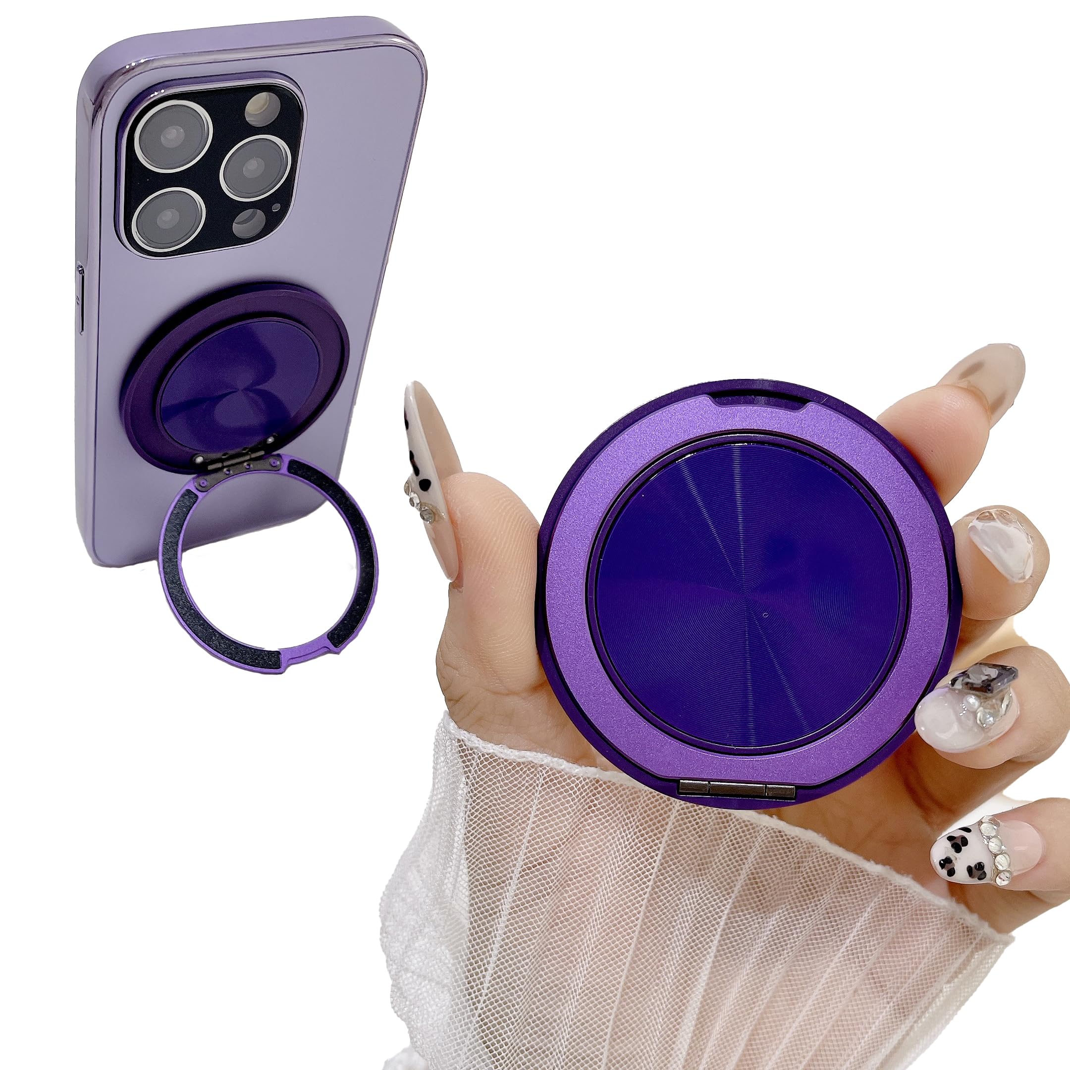 ZYWQ Magnetic Phone Holder, Foldable Phone Grip 360 Rotation Finger Ring Stand, Universal Cell Phone Cradle Kickstand Compatible with All Smartphone Accessories (Style2-Purple)