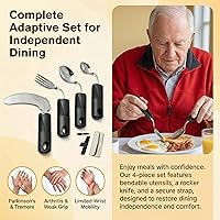 Vista 4 de Adaptive Utensils - Juego de cubiertos con peso de 4 piezas para temblores de manos y manos inestables, cucharas y tenedores flexibles