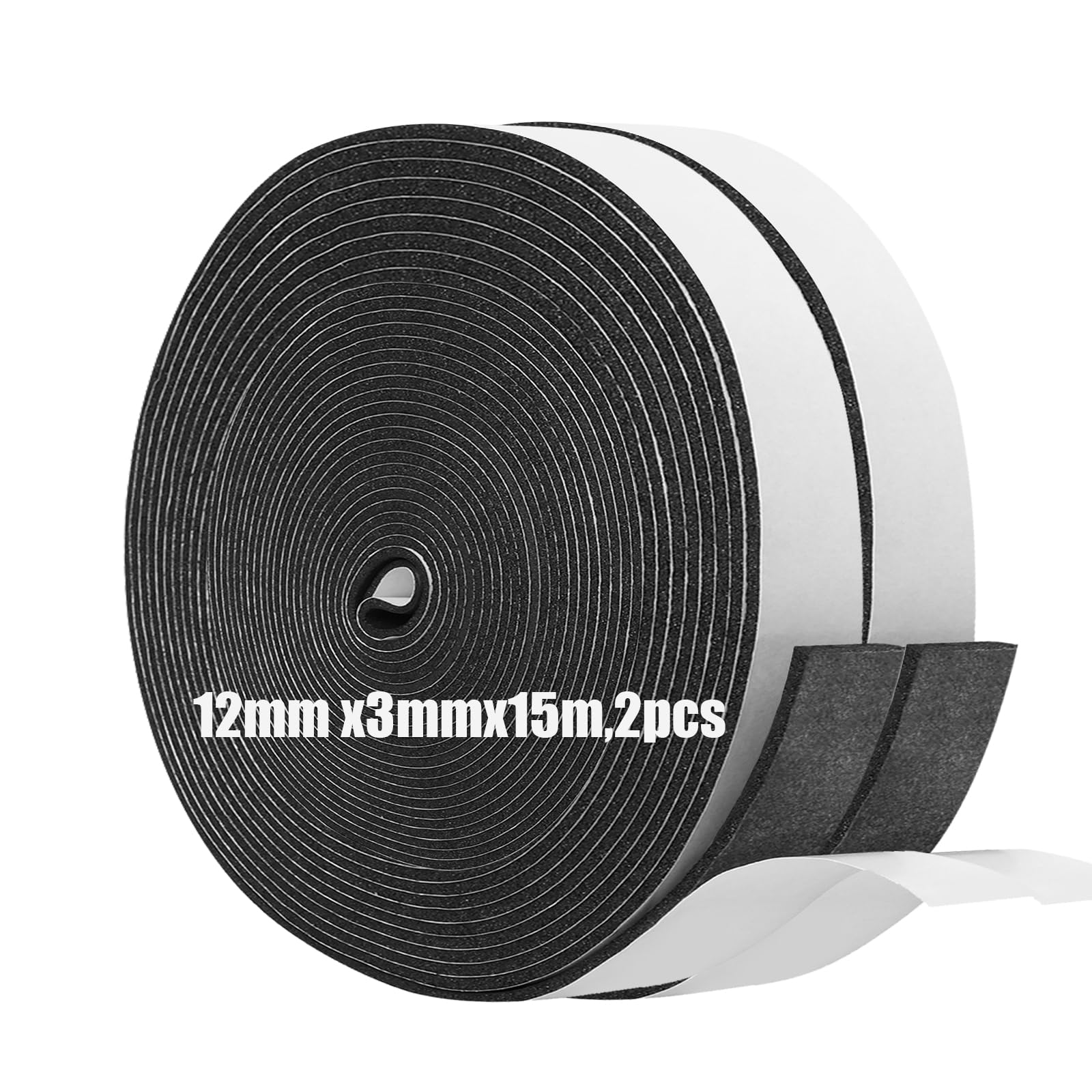 Foam Insulation Tape Self Adhesive,12mm(W) x3mm(T) x15m(L)-2pcs,Weather Stripping for Doors and Windows,Sound Proof Soundproofing Door Seal,Weatherstrip,Cooling,Air Conditioning Seal Strip