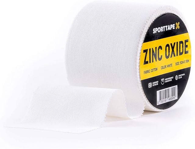 SPORTTAPE Zinc Oxide Tape - 5cm x 10m - White Athletic Tape | Sports Strapping Tape for Shoulder Ankle, Knee, Rugby, Football | Blister Prevention Tape for Running, Hiking, Weightlifting - Single Roll