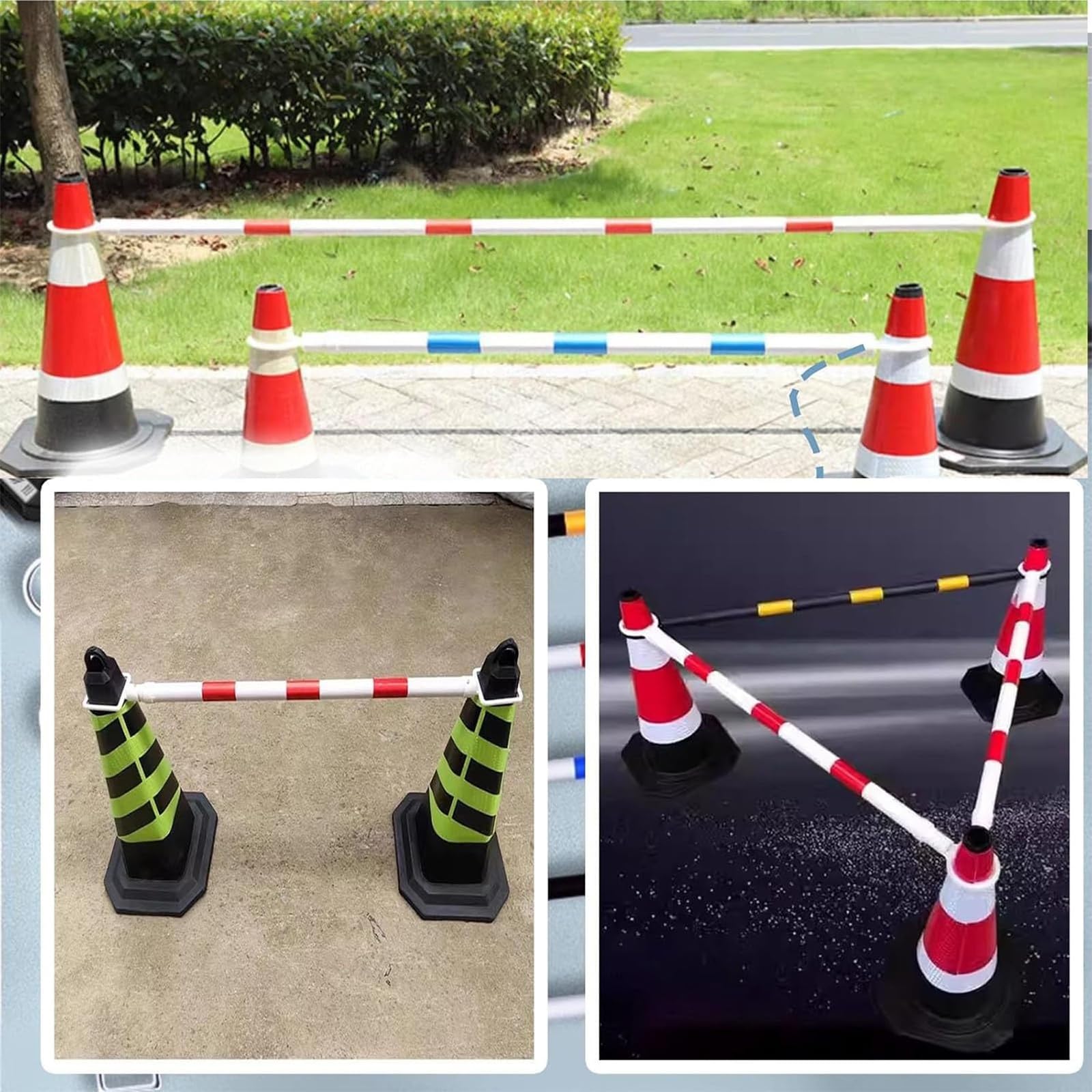 barra para conos de tráfico Barra Reflectante De Cono De Seguridad Para El Tráfico, Postes De Demarcación Flexibles Azules Y Blancos Con Anillos, Barrera De Cono De(4PCS)