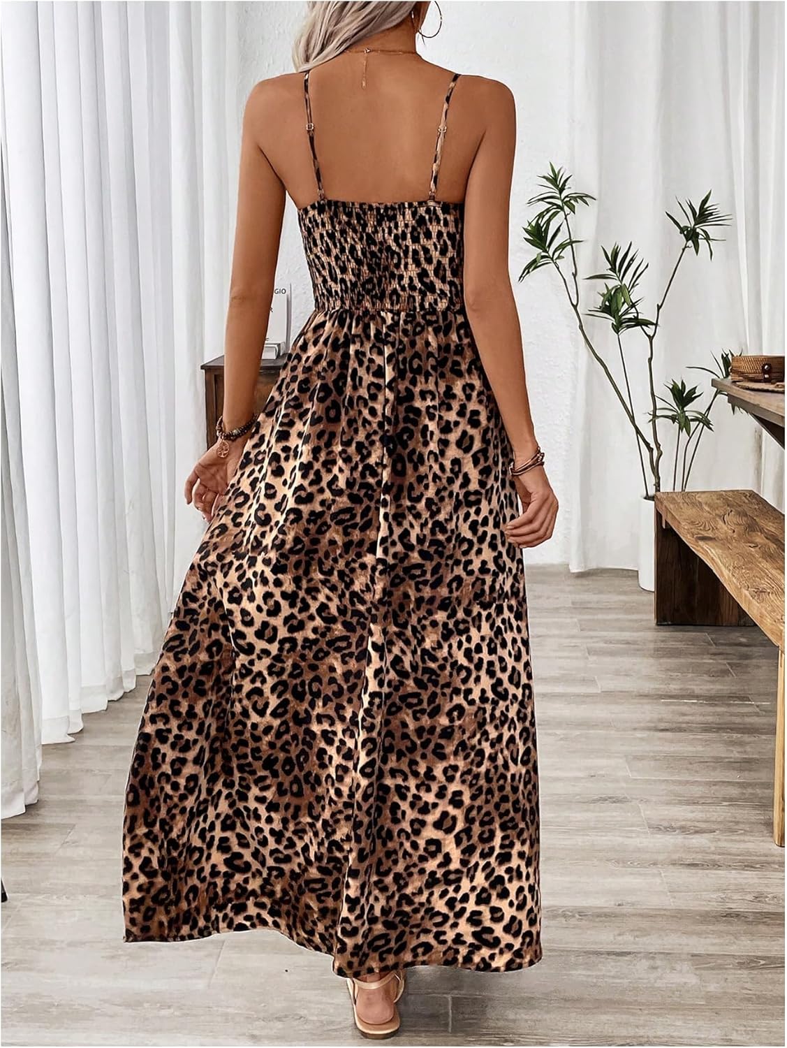 Floerns Women's Leopard Print Spaghetti Strap Maxi Dresses Vacation Cami Long Dress - Image 2