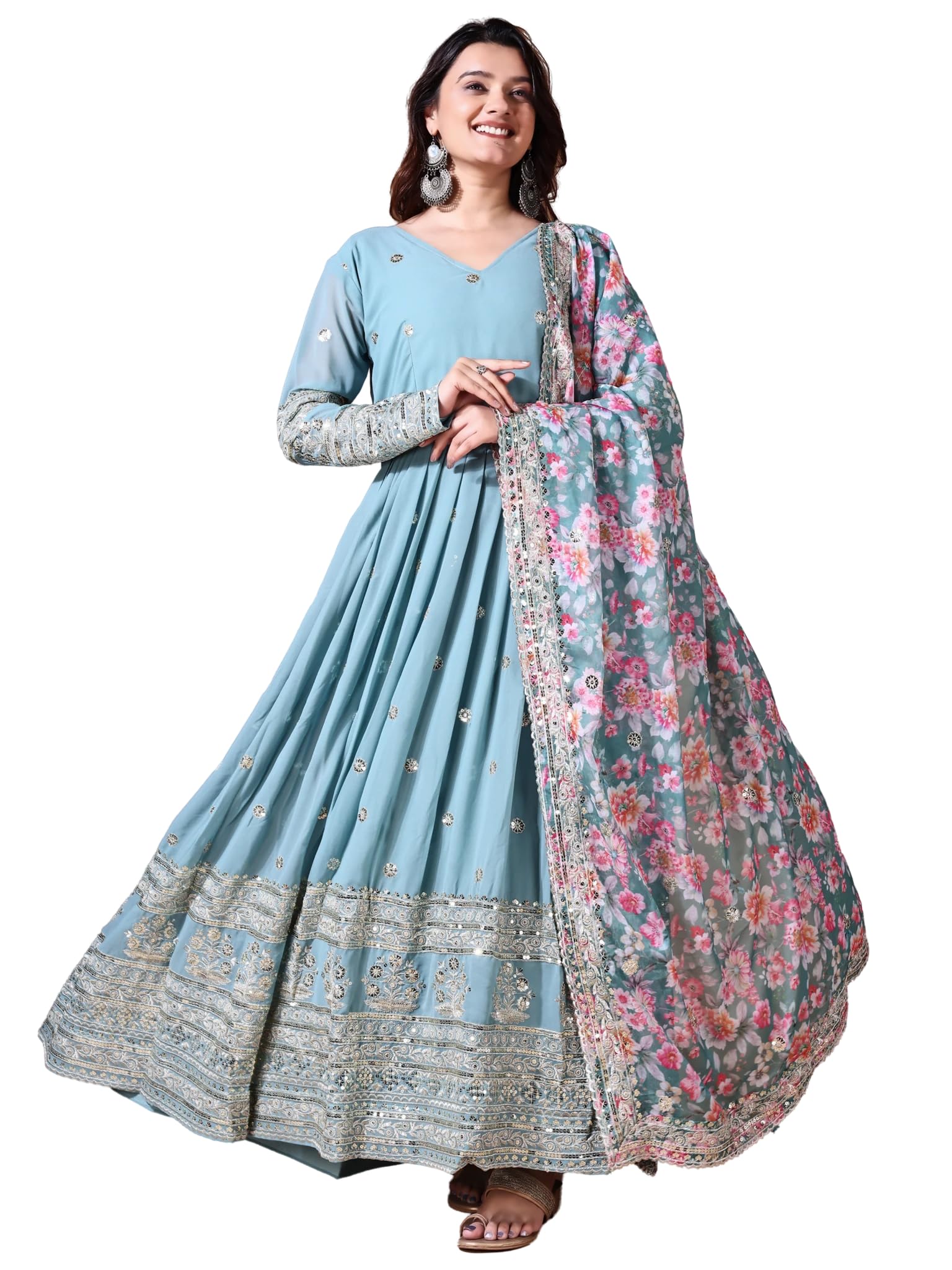 fashion basket Georgette Embroidered Anarkali Dress for Women-picture-32