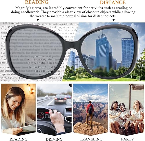 Miniatura 4 de Trendy Bifocal Sunglasses Reading Glasses for Women Prescription Wrap-around Sun Readers UV400 Protection