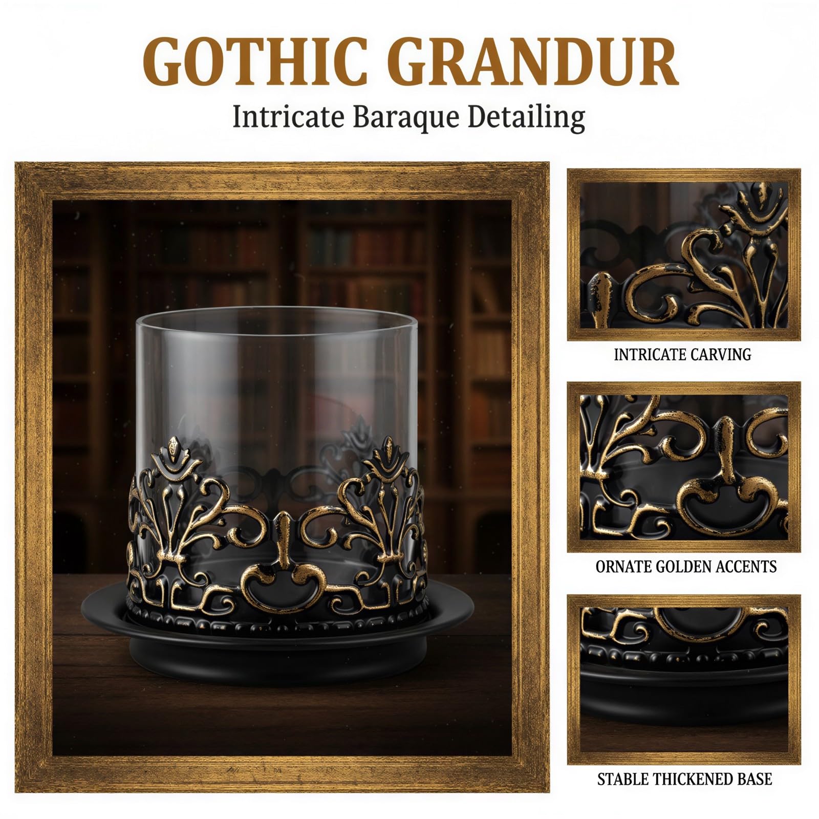 2 STK. Hurricane Kerzenhalter mit Vintage Style und Gothic Design, schwarzer Metallbasis-Säulenhalter für Tischkerzen, Elegante Tischdeko für Wohnraum und Hochzeitsfeiern, Tischarrangements