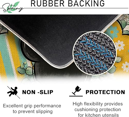 Miniatura 4 de Tailus Juego de 2 alfombras de cocina de ratón de dibujos animados para primavera y verano, hojas de eucalipto, margarita, verde azulado, rayas