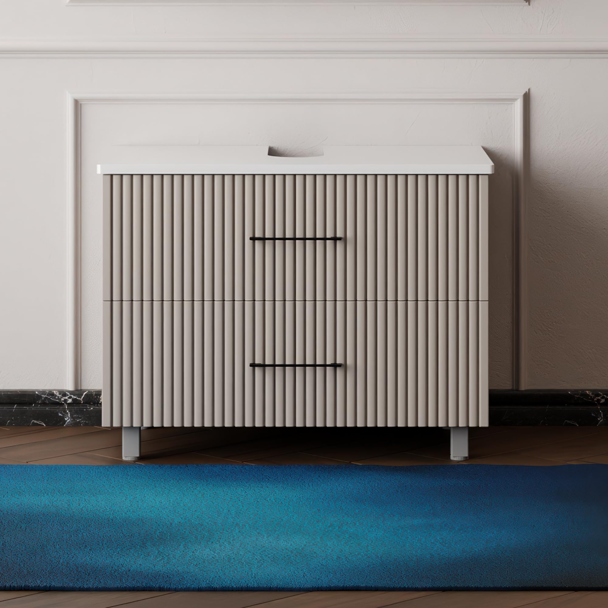 Karen Waschbeckenunterschrank Liana 60/80 cm | Steh-Unterschrank | Badmöbel pastellgrau | Konsole mit Siphonausschnitt | Eklektisch | Gäste-Badezimmer (Liana 80 Weiß)