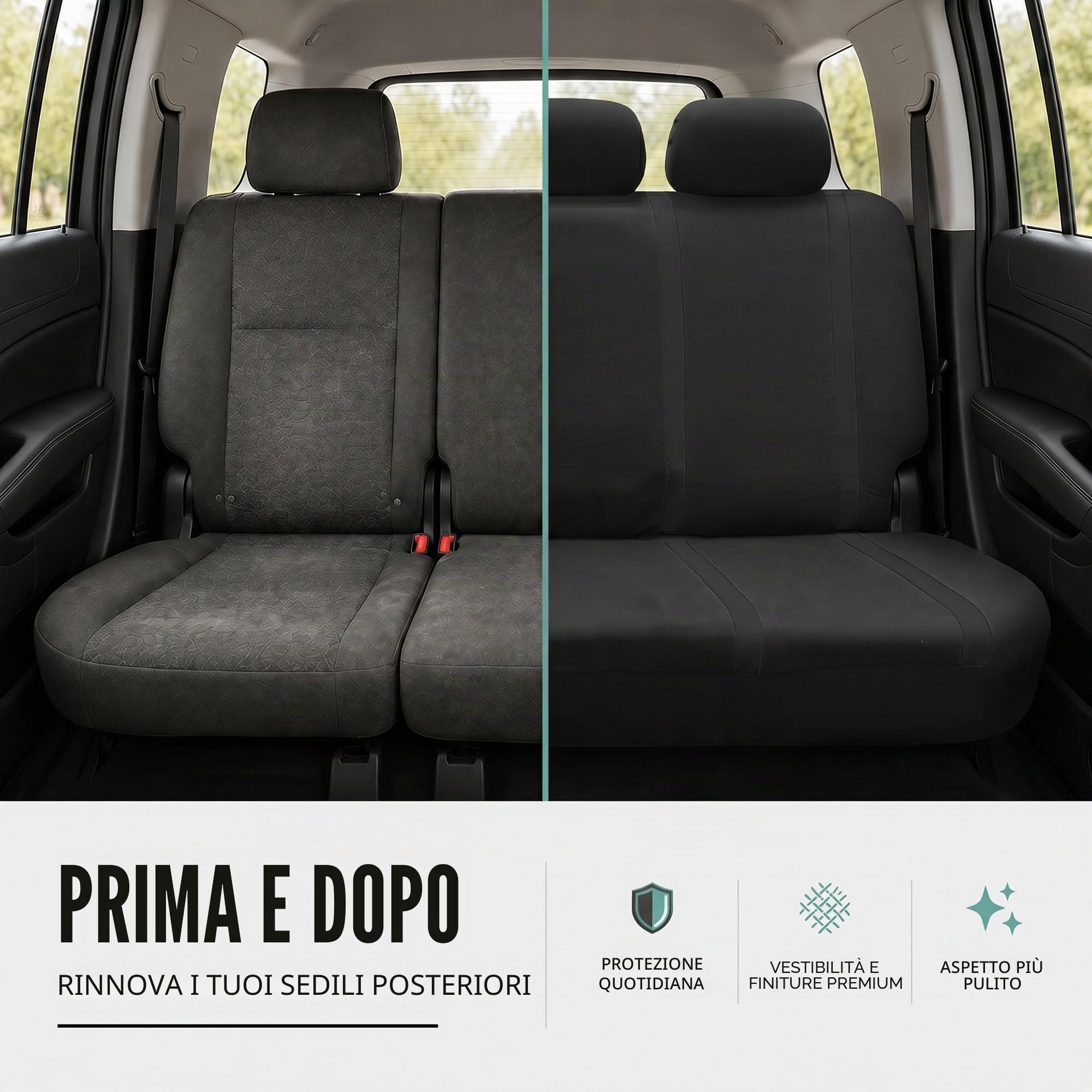 FH GROUP Set di coprisedili posteriori per auto, universali, neri, lavabili, SUV, berlina, furgone