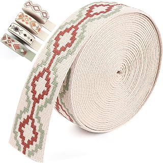 1.5 Inch Strap Webbing-6 Yard Beige Boho Webbing-1 1/2 Jacquard Webbing Polyester Nylon Webbing for Bags Purse Making Supplies Pet Collars Leash Tent Bag