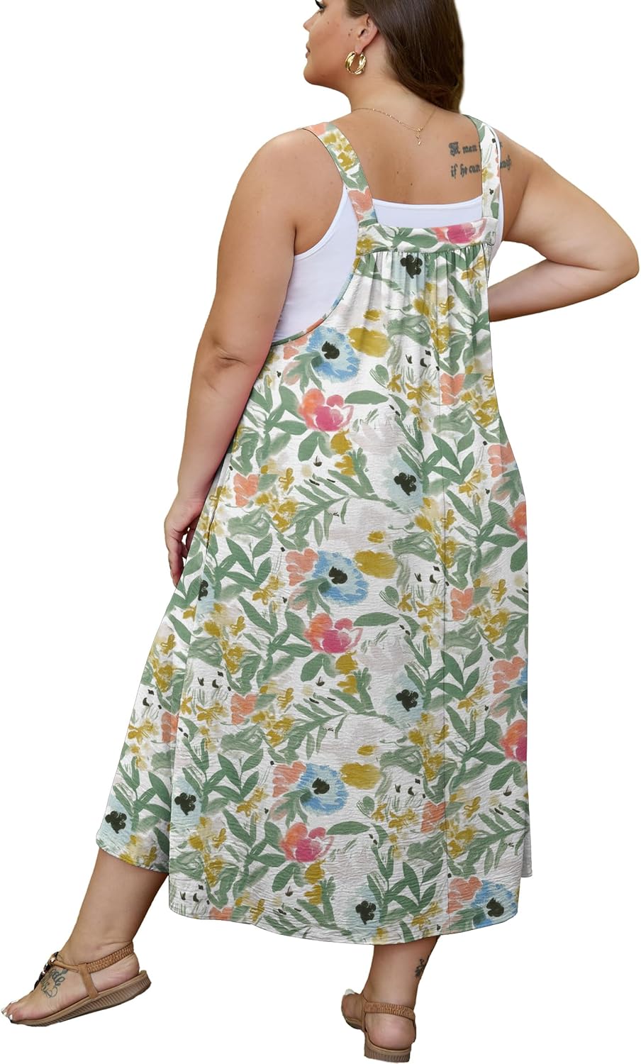 OLRIK Women's Plus Size Summer Dress 2026 Overall Midi Sundress for Women Loose Fit Adjustable Strap Beach Swimsuit Cover Up