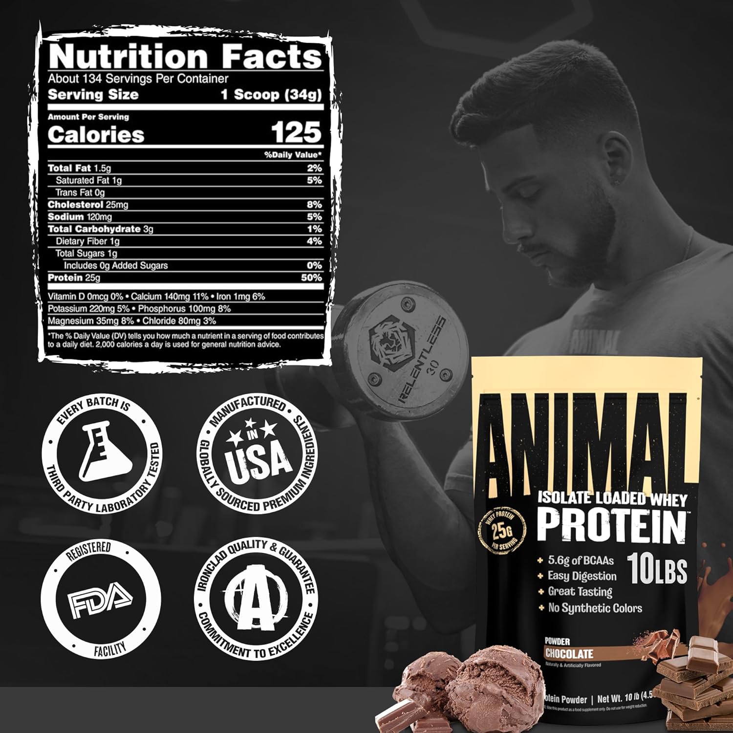 Animal Whey Isolate Protein Powder - Loaded for Pre & Post Workout Muscle Builder and Recovery with Digestive Enzymes for Men & Women - 25g Protein, Great Taste, Low Sugar - Chocolate 10 lbs - Image 7
