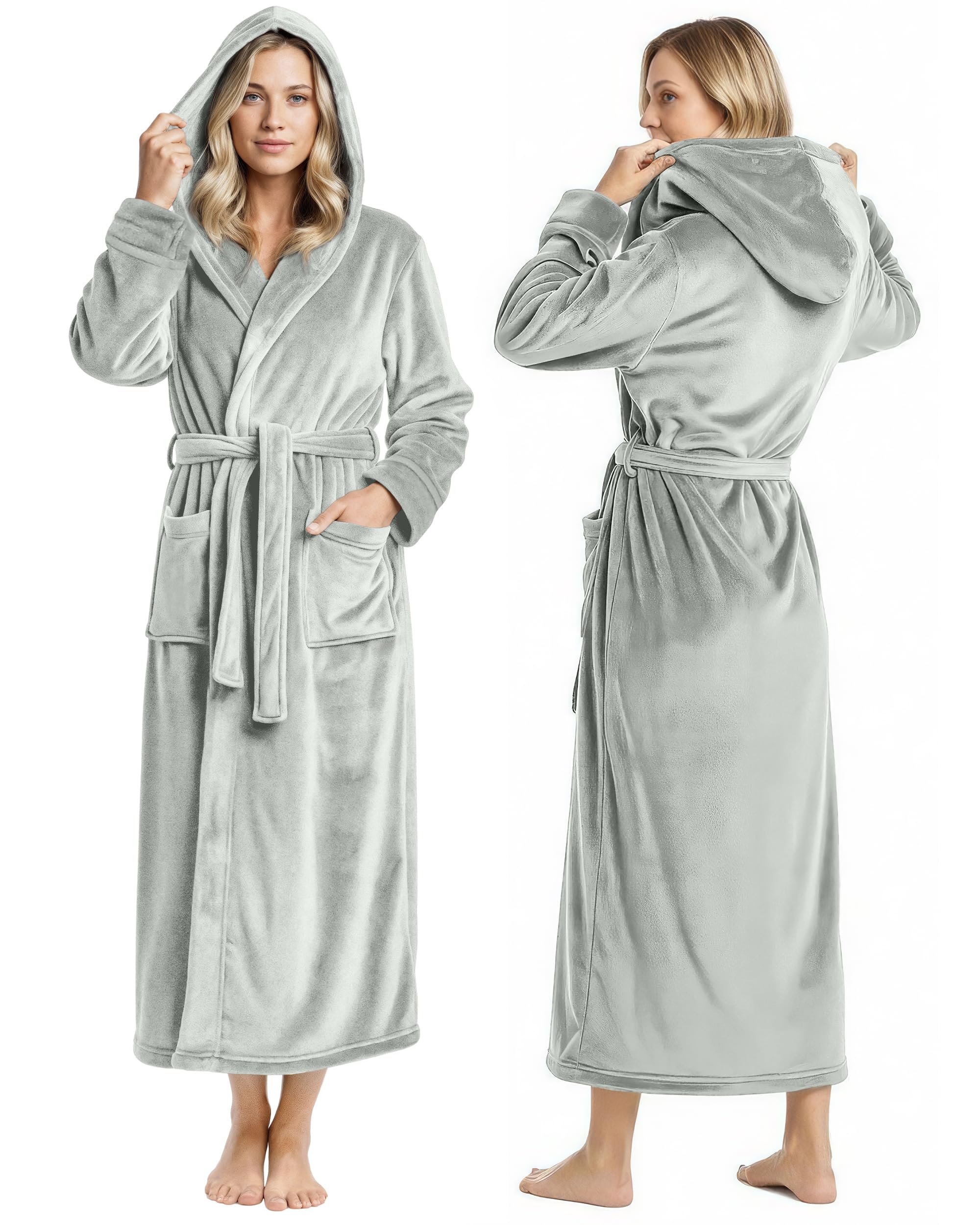 NY Threads Women Fleece Hooded Bathrobe - Plush Long Robe