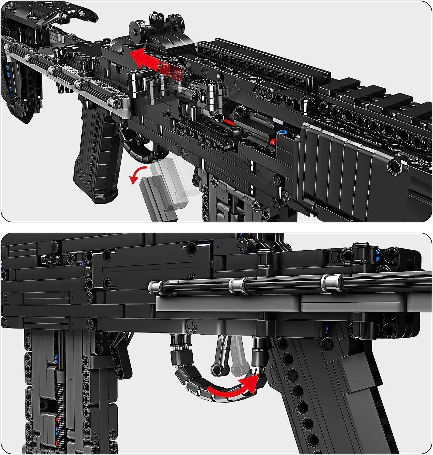MK14 Kampfgewehr Bausteine Bausatz, 1606 Teile Gewehr Bausteine Modell mit Schussfunktion, Pistole Schießwaffe Modell Klemmbausteine Waffen-Gewehr Konstruktion Bauset