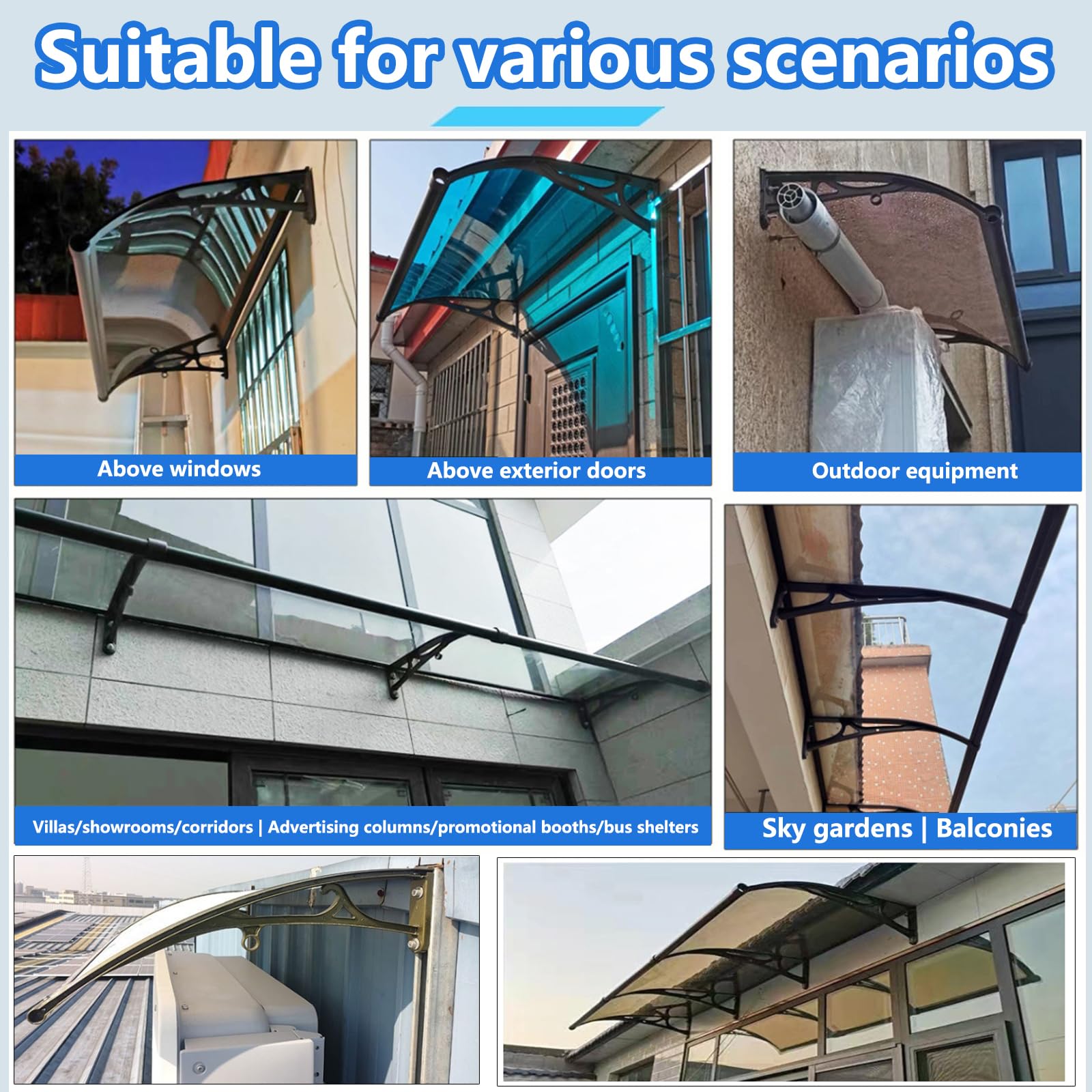 Marquesina Puerta Exterior，Ancho 60/80/100/120/150 CM, marquesina para Puertas y Ventanas，Tejadillo de Protección Lluvia Nieve Viento Protección Solar, con Fregadero -60x180cm